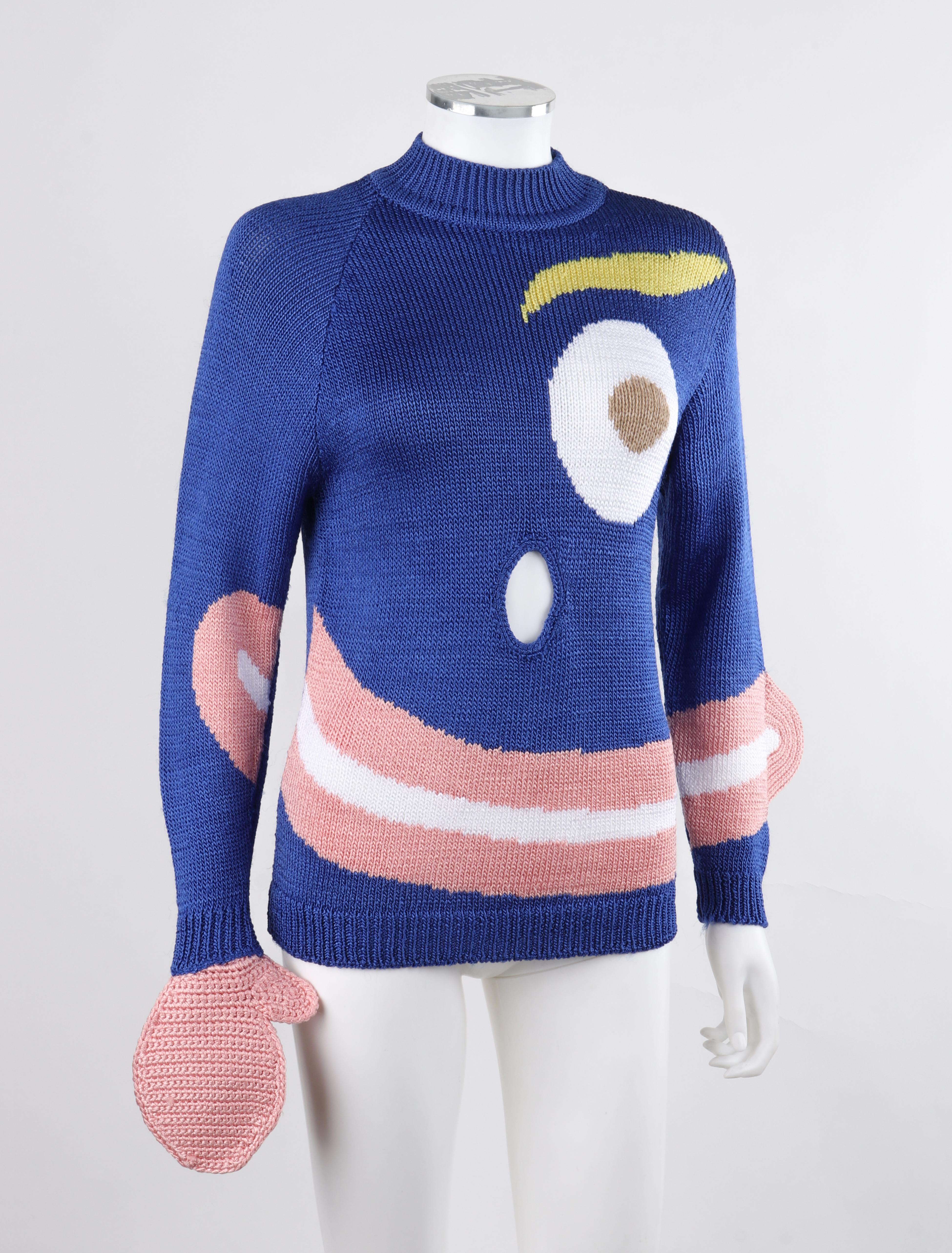 SURVIVAL OF THE FASHIONEST S/S 2020 Blue Knit Smiley Face Pullover Sweater Top S For Sale 1