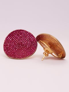 Disc Earrings - 14kt Gold Push-backs, Ruby & Silver