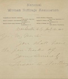 Susan B. Anthony Signed Handwritten Letter, Dated July 21, 1888