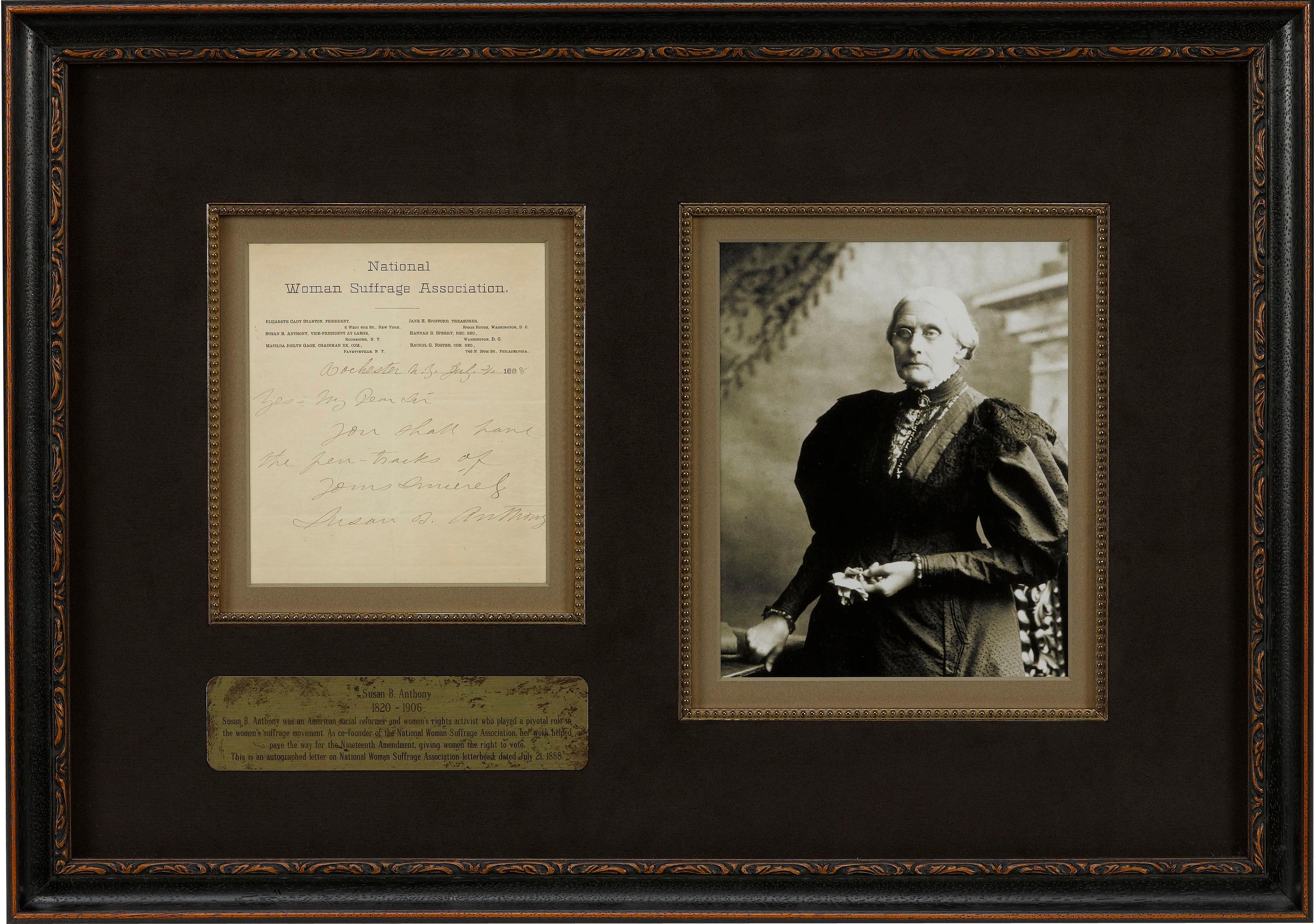 Susan B. Anthony Lettera autografa firmata, datata 21 luglio 1888 in vendita 1
