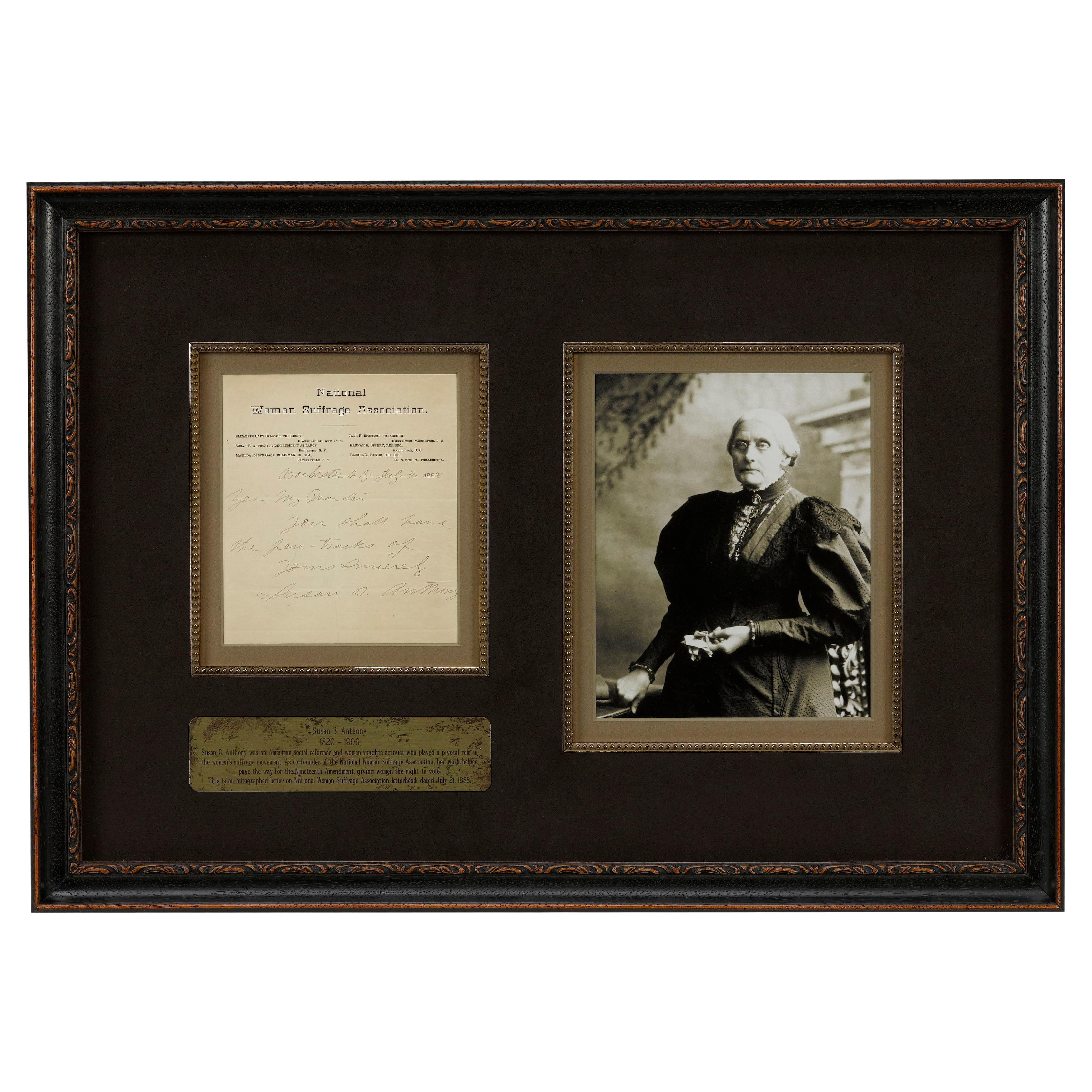 Susan B. Anthony Signed Handwritten Letter, Dated July 21, 1888