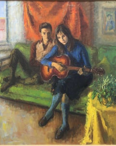  Playing Guitar American Post Impressionist 