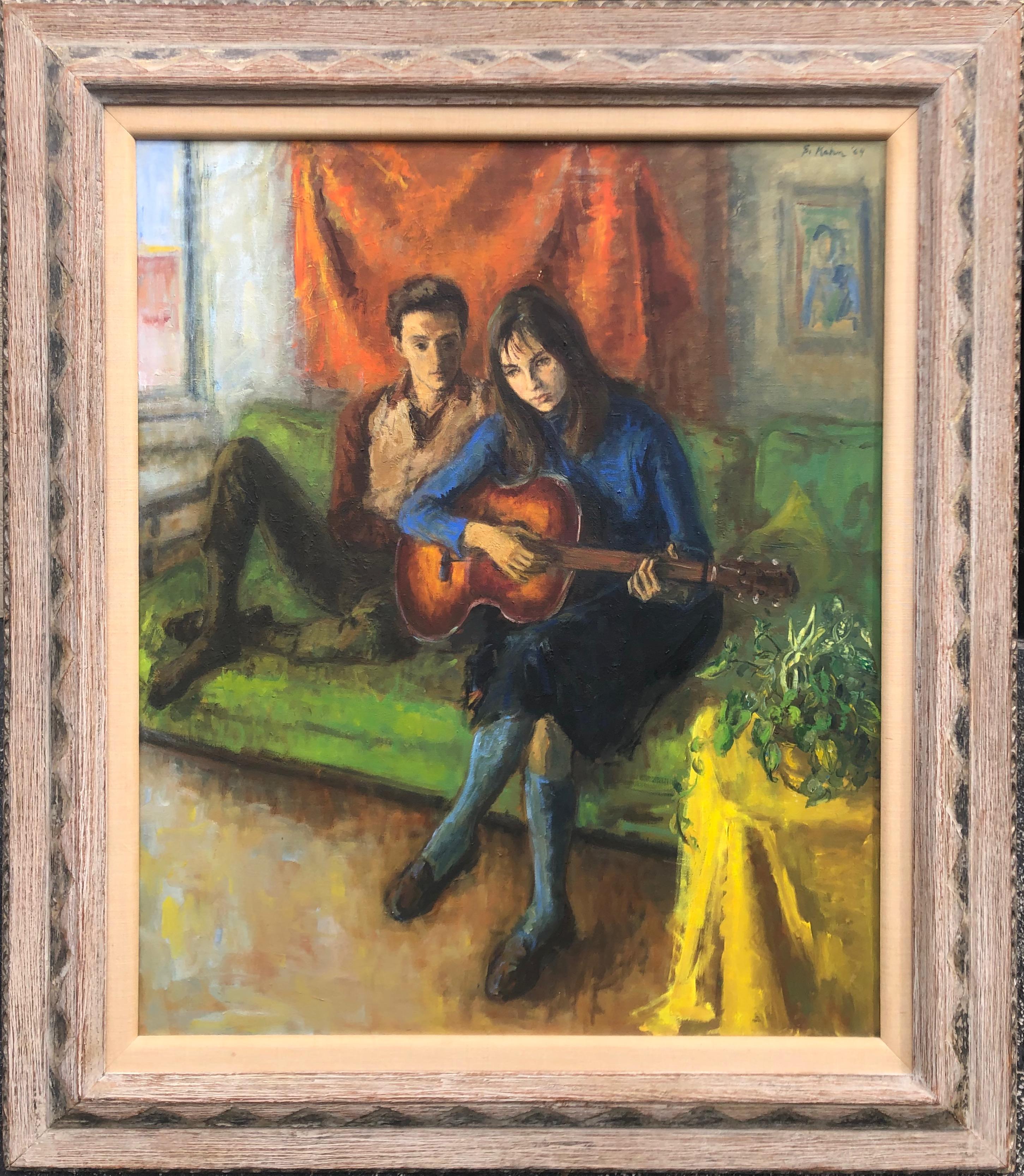  Playing Guitar American Post Impressionist  - Painting by Susan B Kohn