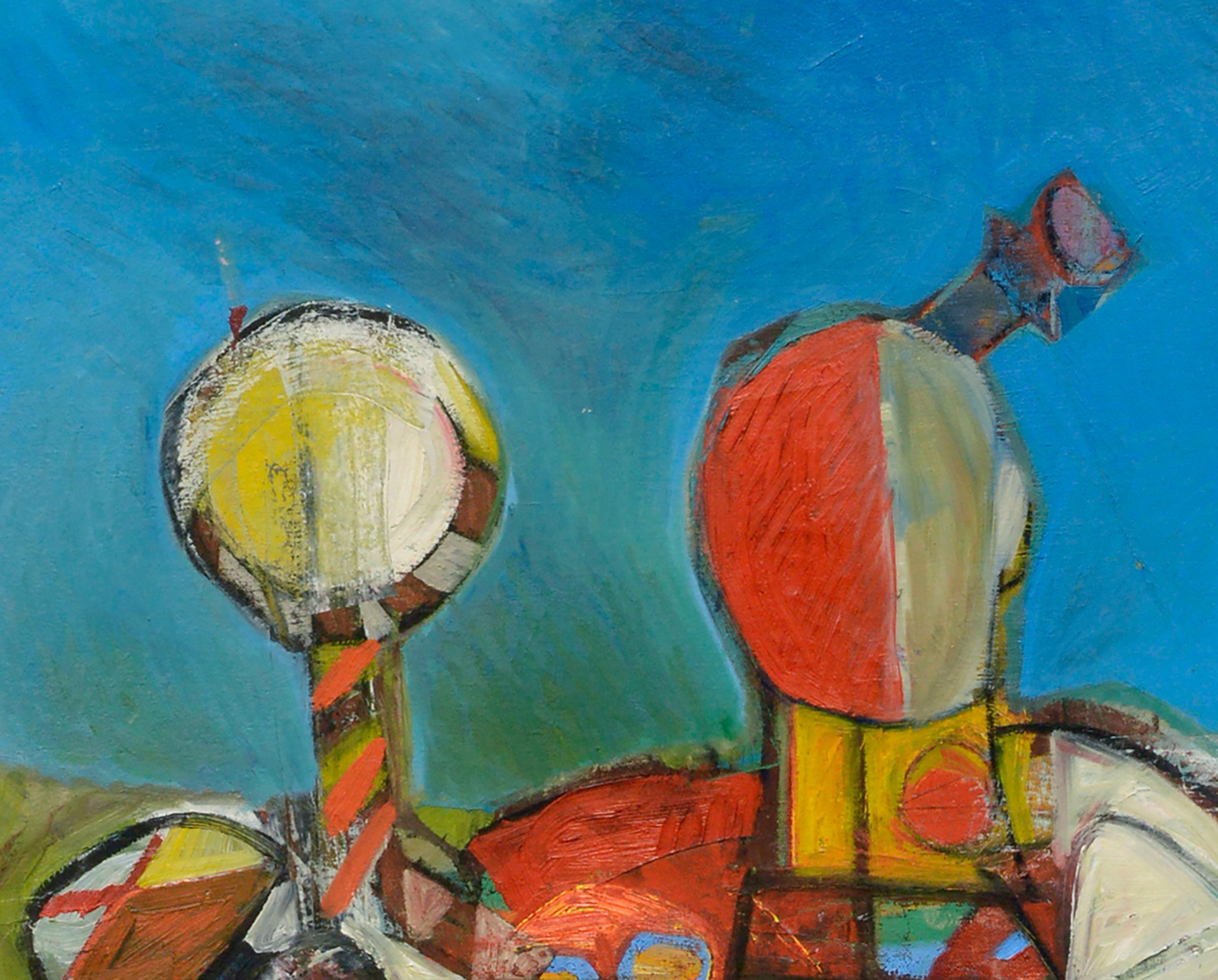 Samurai colorido, abstracto geométrico figurativo moderno a gran escala - Painting moderno estadounidense de Susan Baker