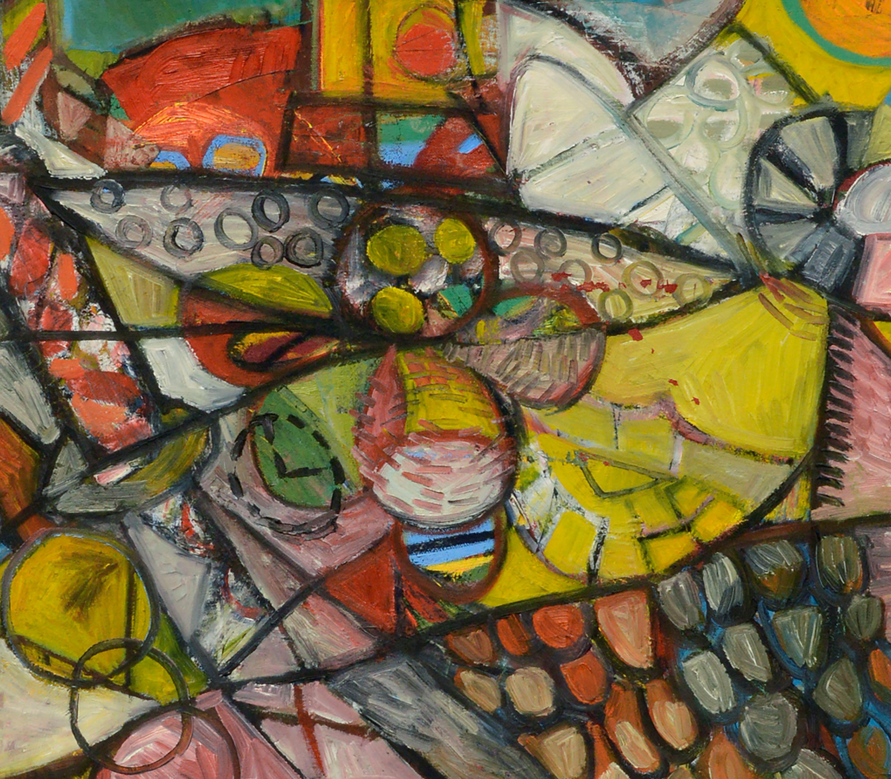Samurai colorido, abstracto geométrico figurativo moderno a gran escala

Abstracto figurativo moderno y colorista de una figura de samurai fracturada en campos de color y motivos de S. Baker (Susan Baker) (estadounidense, s. XX/21). Una figura
