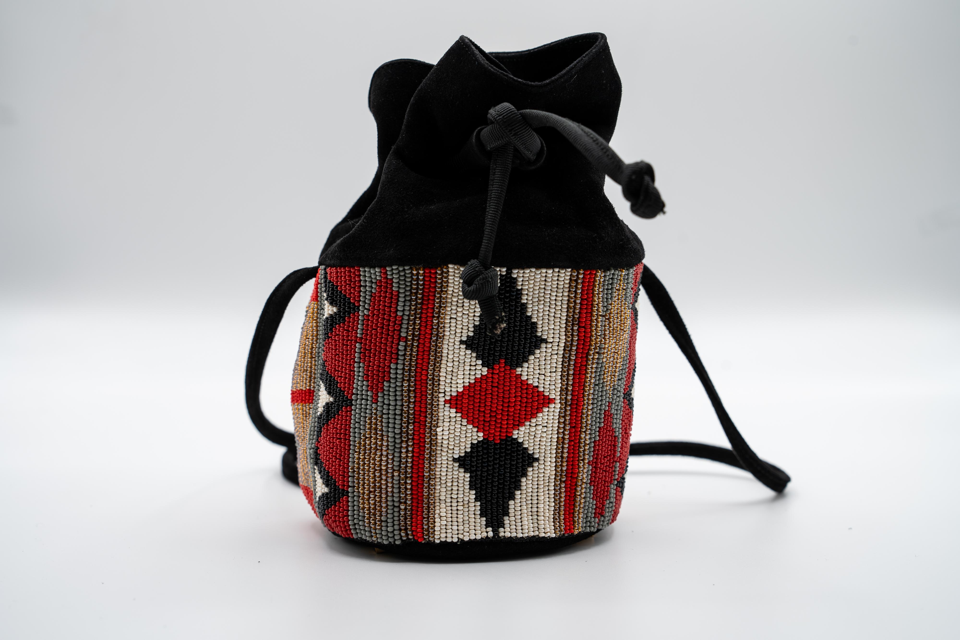 Women's Susan Bennis Warren Edwards Beaded Suede Mini Bucket Bag For Sale