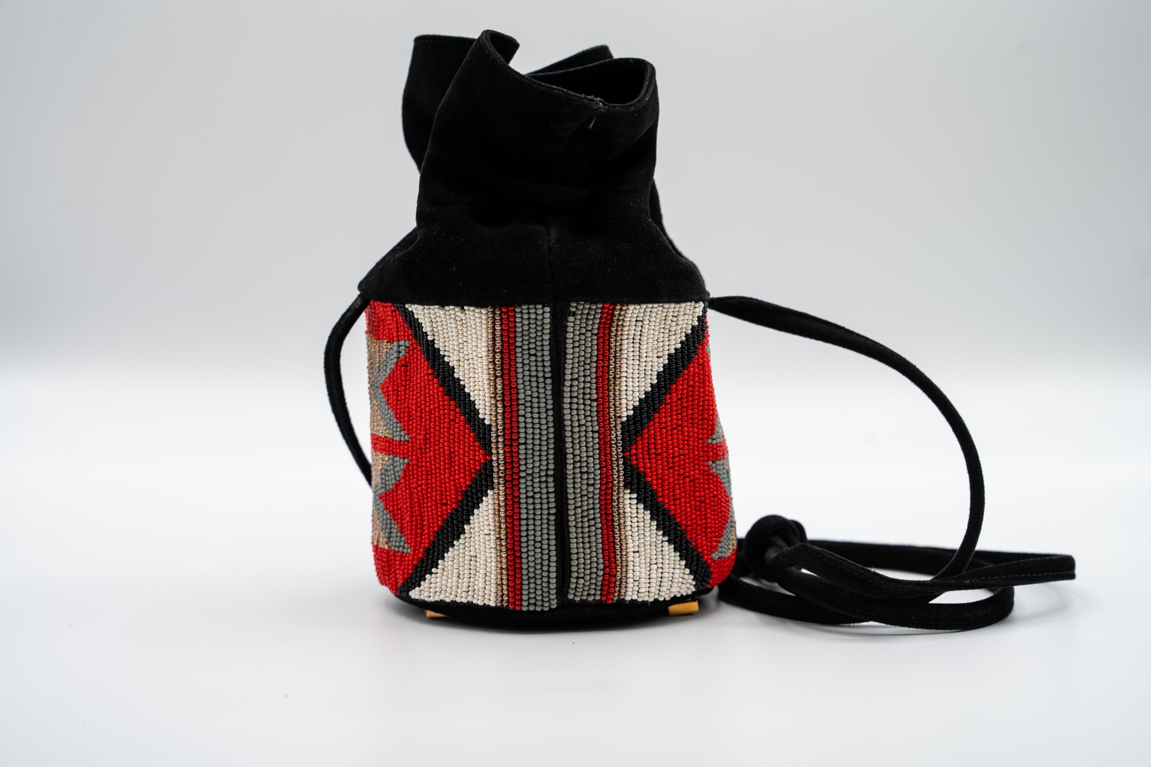 Susan Bennis Warren Edwards Beaded Suede Mini Bucket Bag For Sale 1