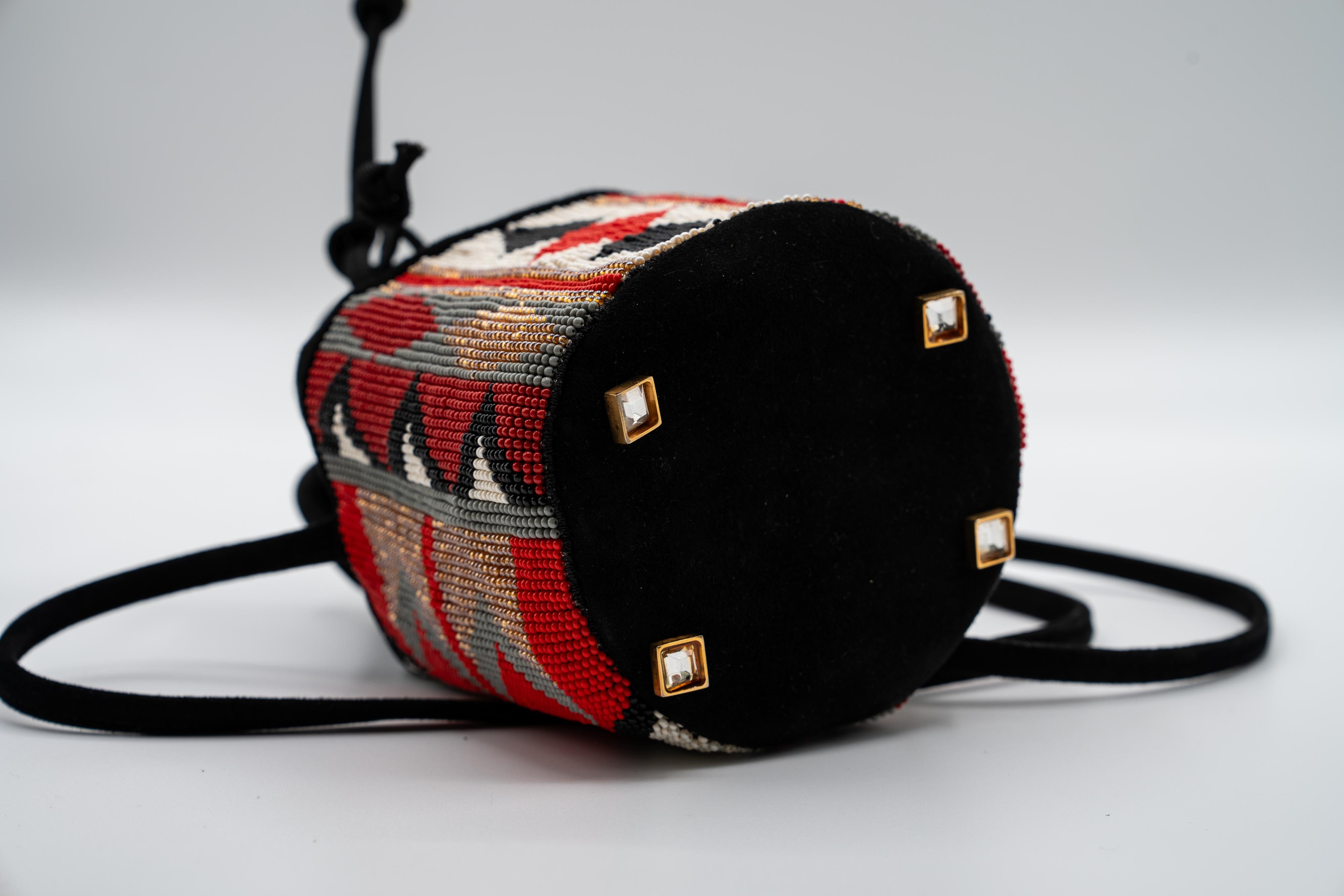 Susan Bennis Warren Edwards Beaded Suede Mini Bucket Bag For Sale 2
