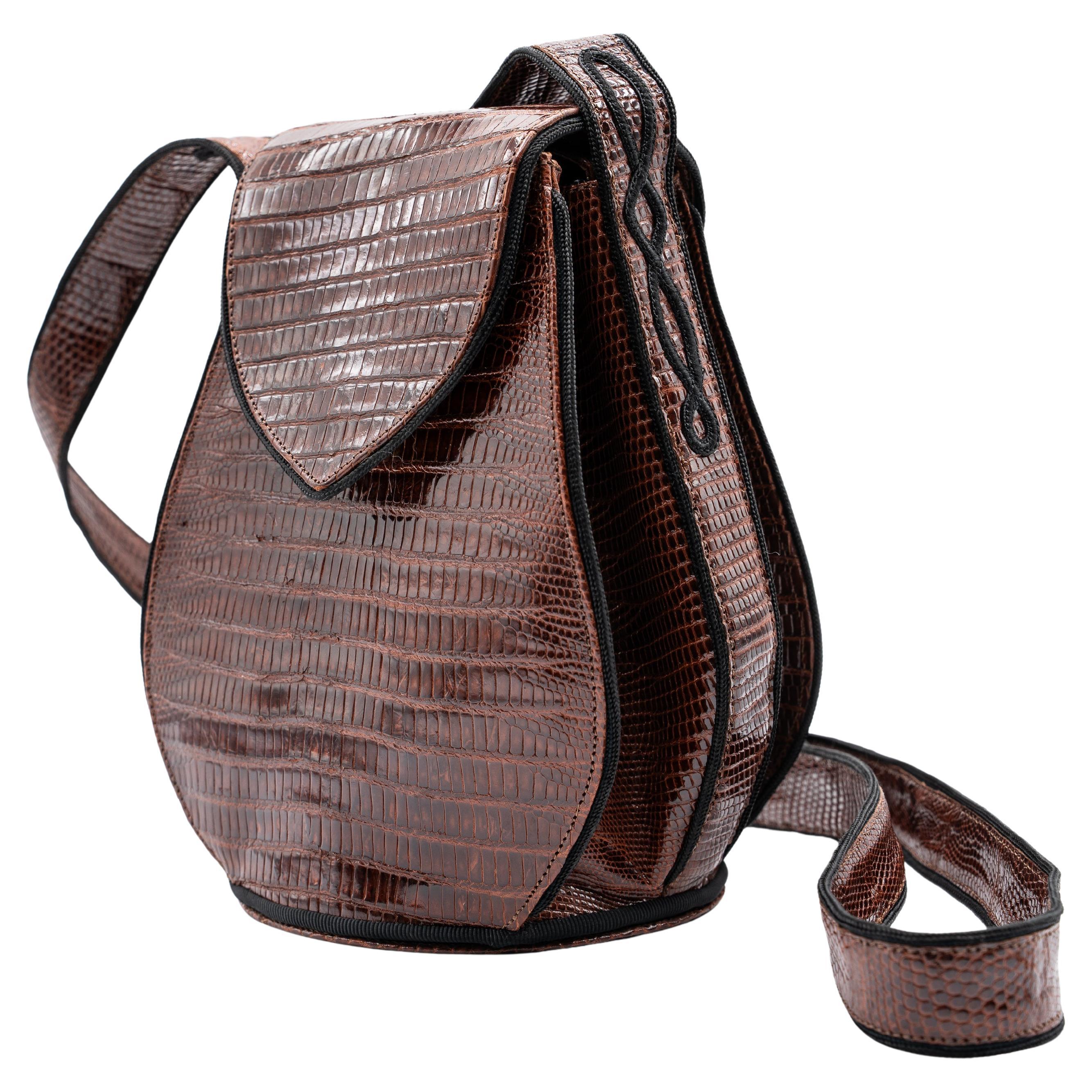 Susan Bennis Warren Edwards Brown Leather Teardrop Bag For Sale
