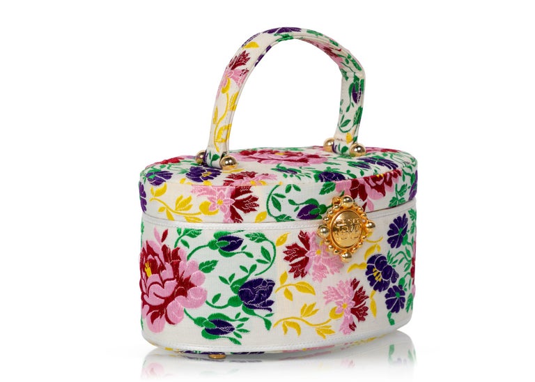 Susan Bennis Warren Edwards Floral Brocade Vintage Top Handle Bag For Sale  at 1stDibs