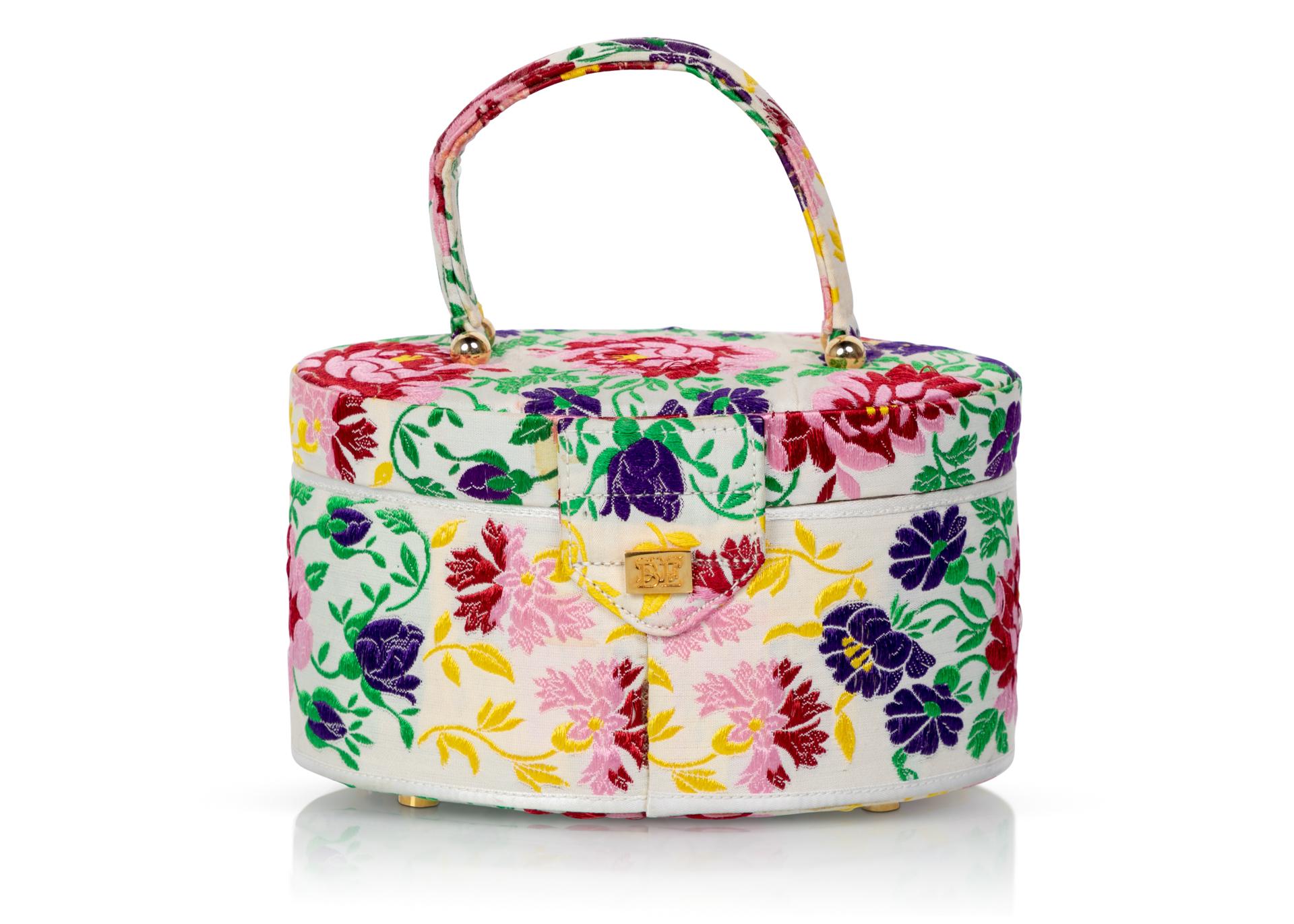 Beige Susan Bennis Warren Edwards Floral Brocade Vintage Top Handle Bag