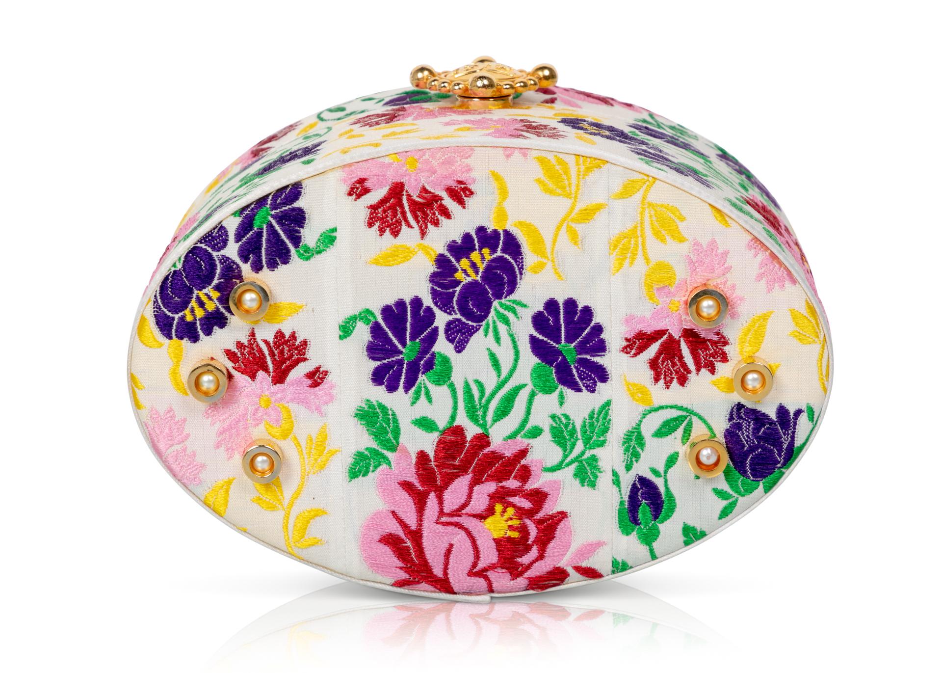 Susan Bennis Warren Edwards Floral Brocade Vintage Top Handle Bag In Good Condition In Boca Raton, FL