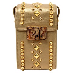 Susan Bennis Warren Edwards Gold-Tone Metallic Studded Pouchette circa 1990s