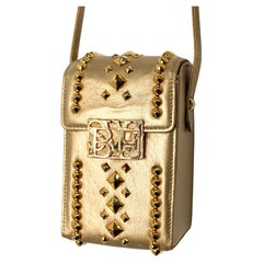 Susan Bennis Warren Edwards Gold-Tone Metallic Studded Pouchette circa 1990s