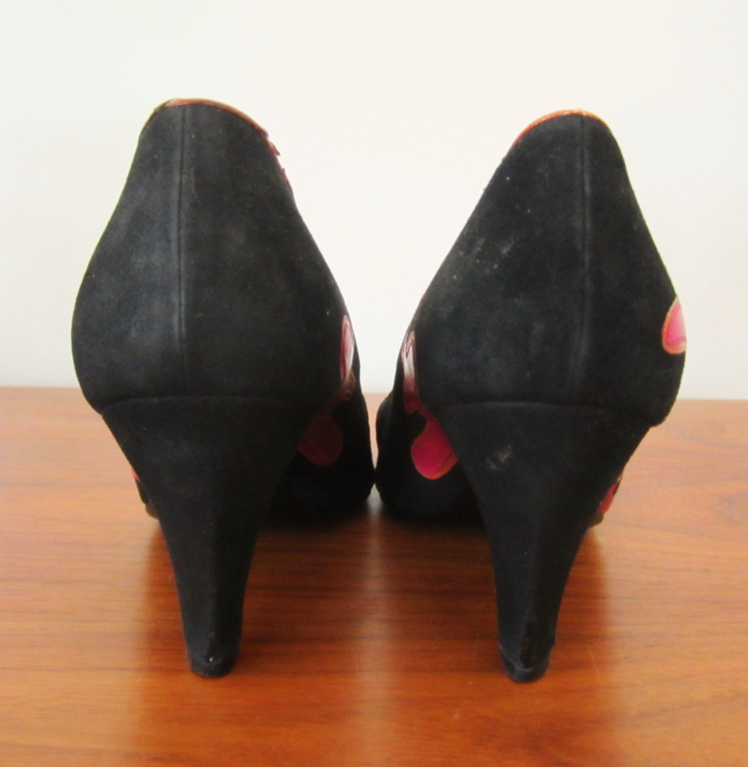 Black Susan Bennis Warren Edwards POP POWER Leather Suede Pump Shoes Pop Art 