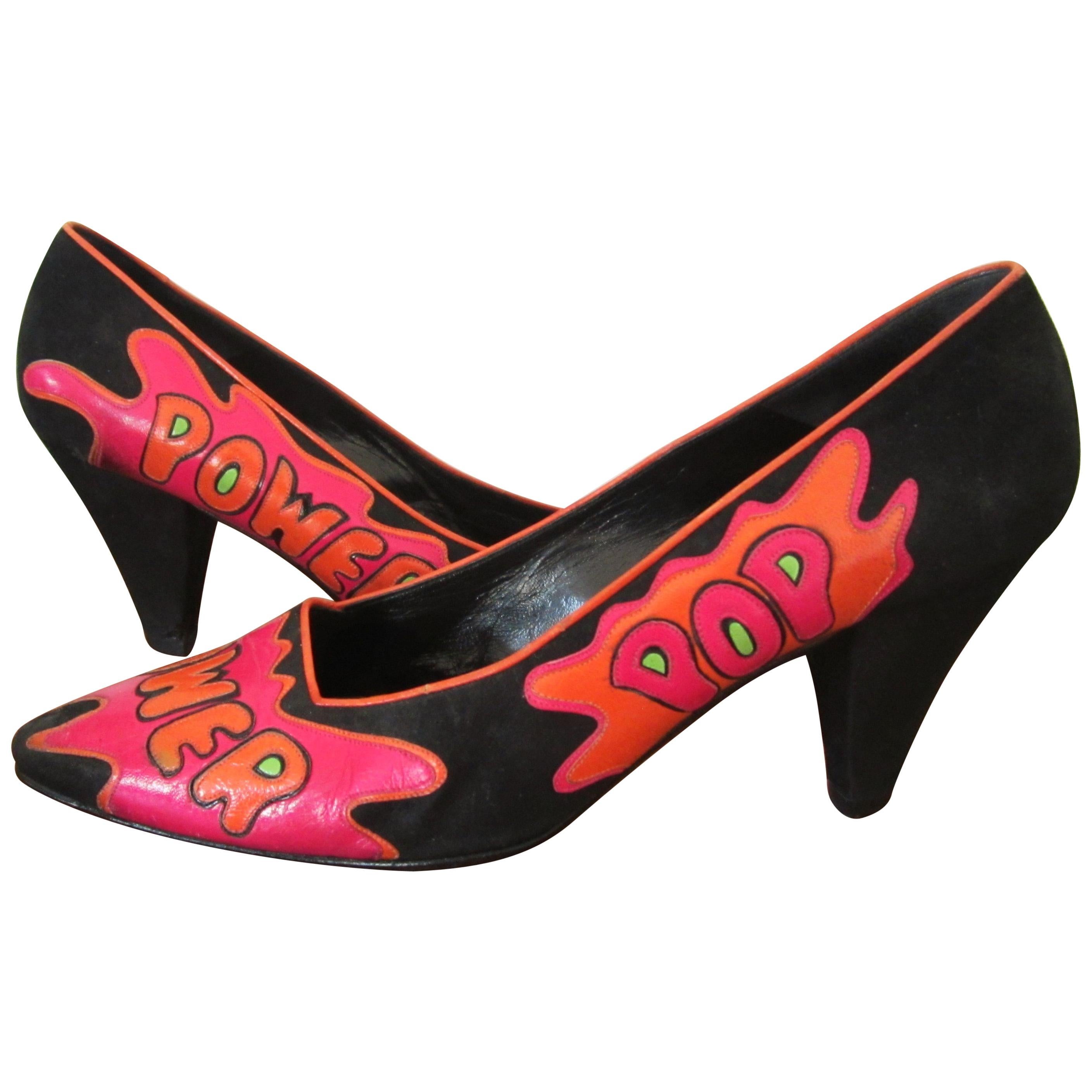 Susan Bennis Warren Edwards POP POWER Leather Suede Pump Shoes Pop Art 