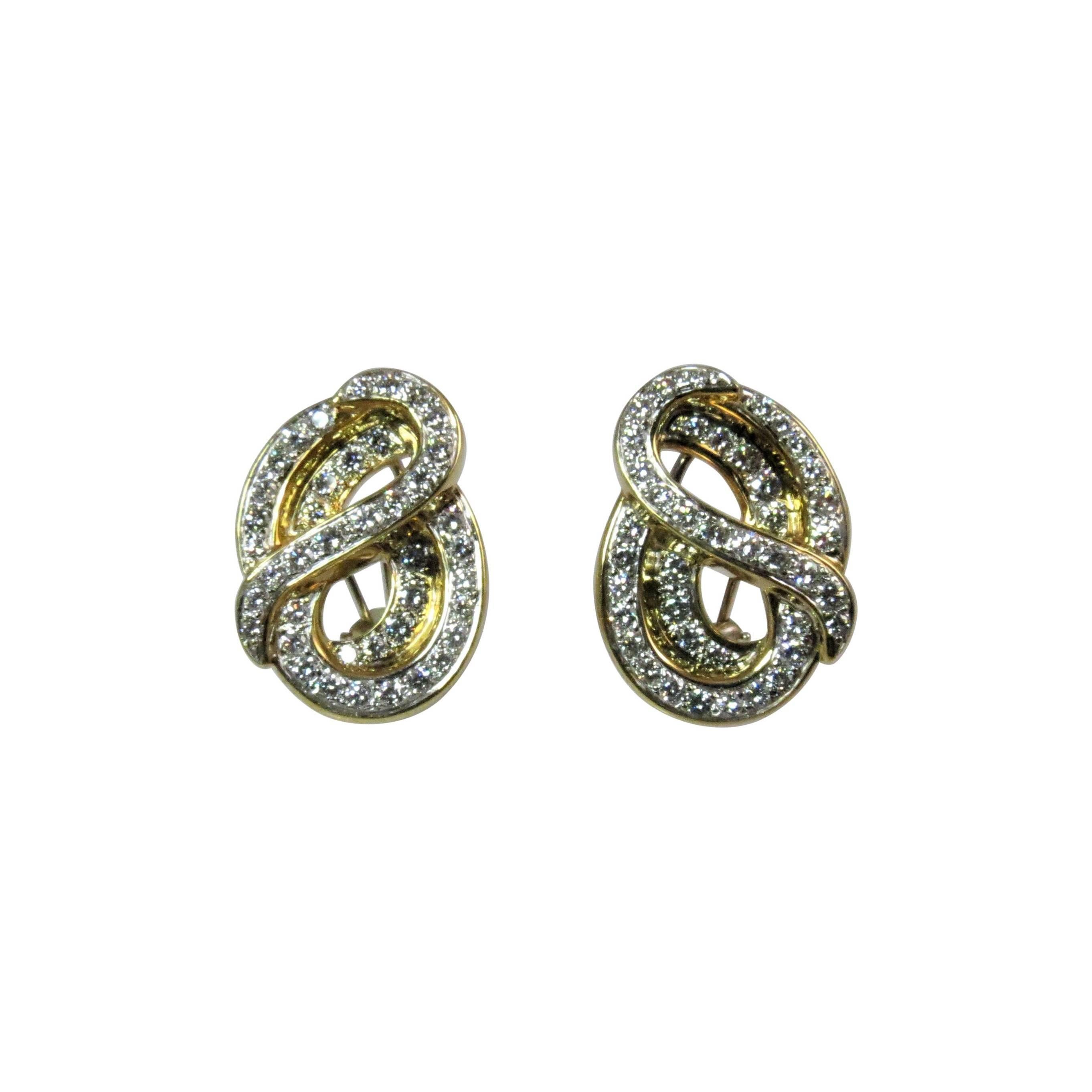Susan Berman Boucles d'oreilles en or jaune 18 carats et diamants en vente