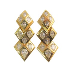Susan Berman 18 Karat Yellow Gold Flexible Pear Shape Diamond Drop Earrings