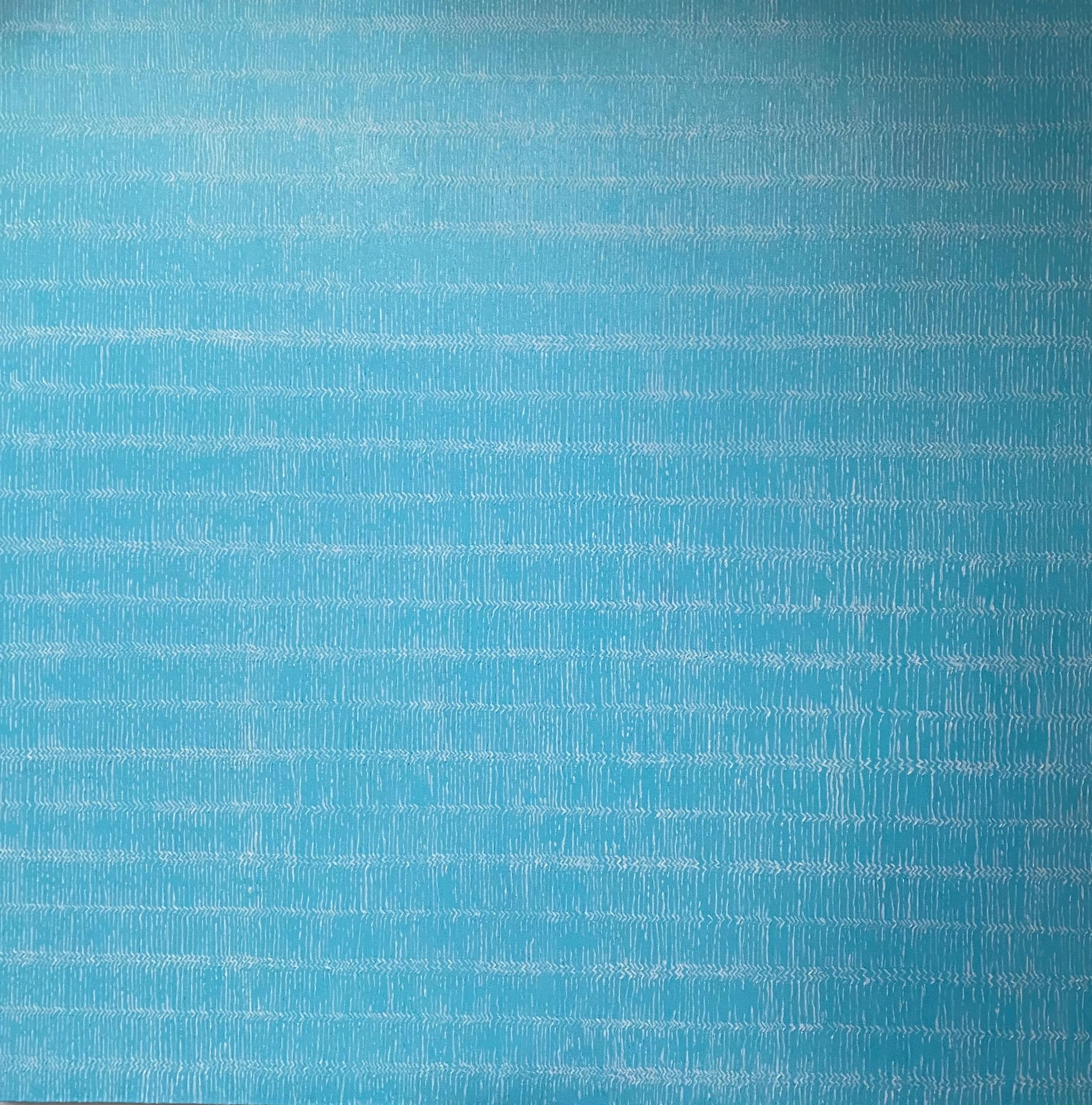 Pittura a olio astratta di grandi dimensioni "Flowing Through Blue" (Scorrevole attraverso il blu) - Mixed Media Art di Susan Bleakley