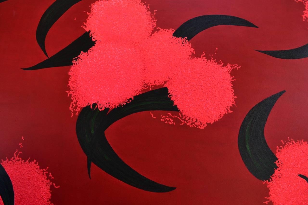 Forms In Pink. Contemporary Abstract Oil Painting - Red Abstract Painting by Susan Bleakley