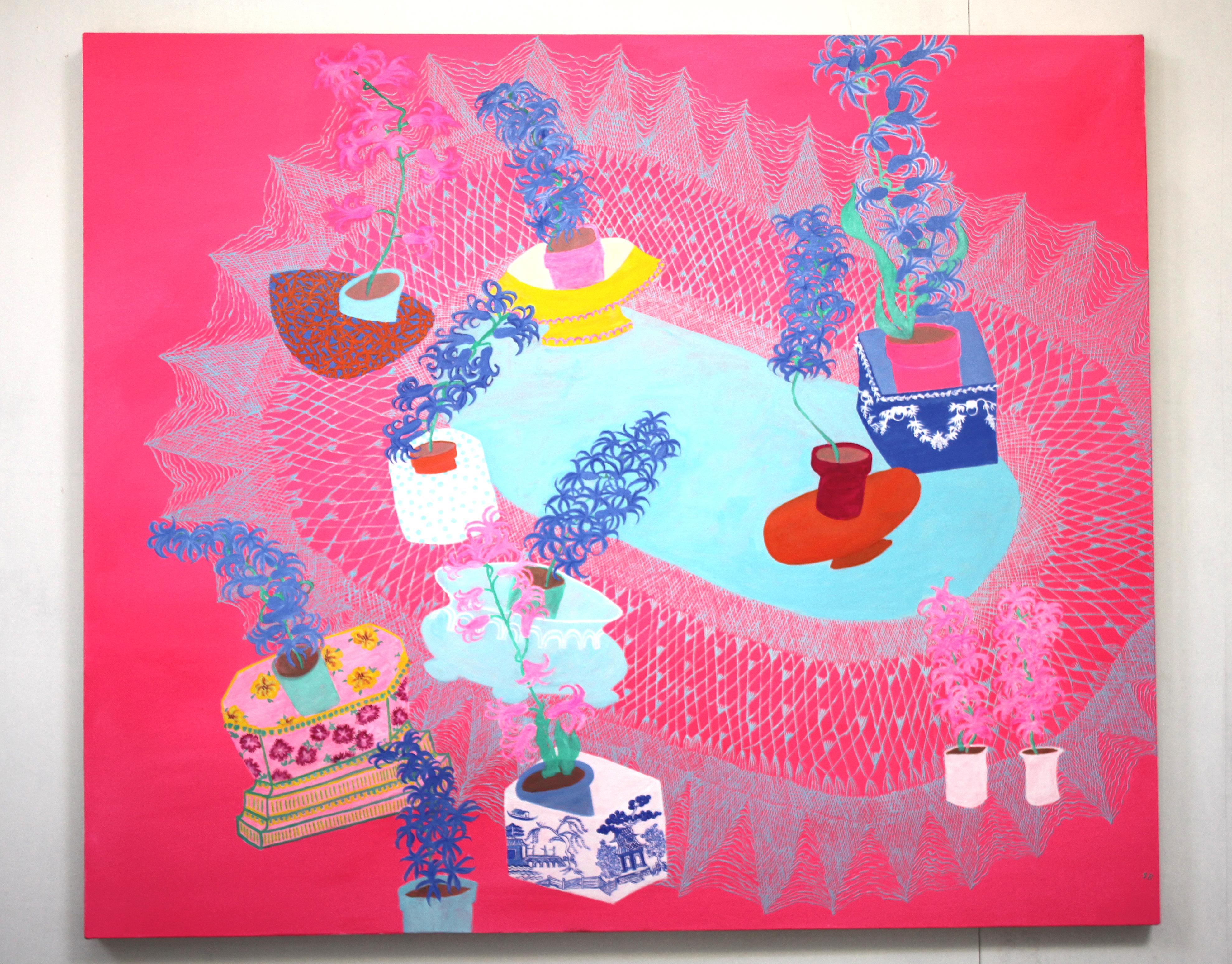 Garden of Earthly Hyacinths, Large Abstract Expressionist Still Life Painting - Pink Still-Life Painting by Susan Bleakley