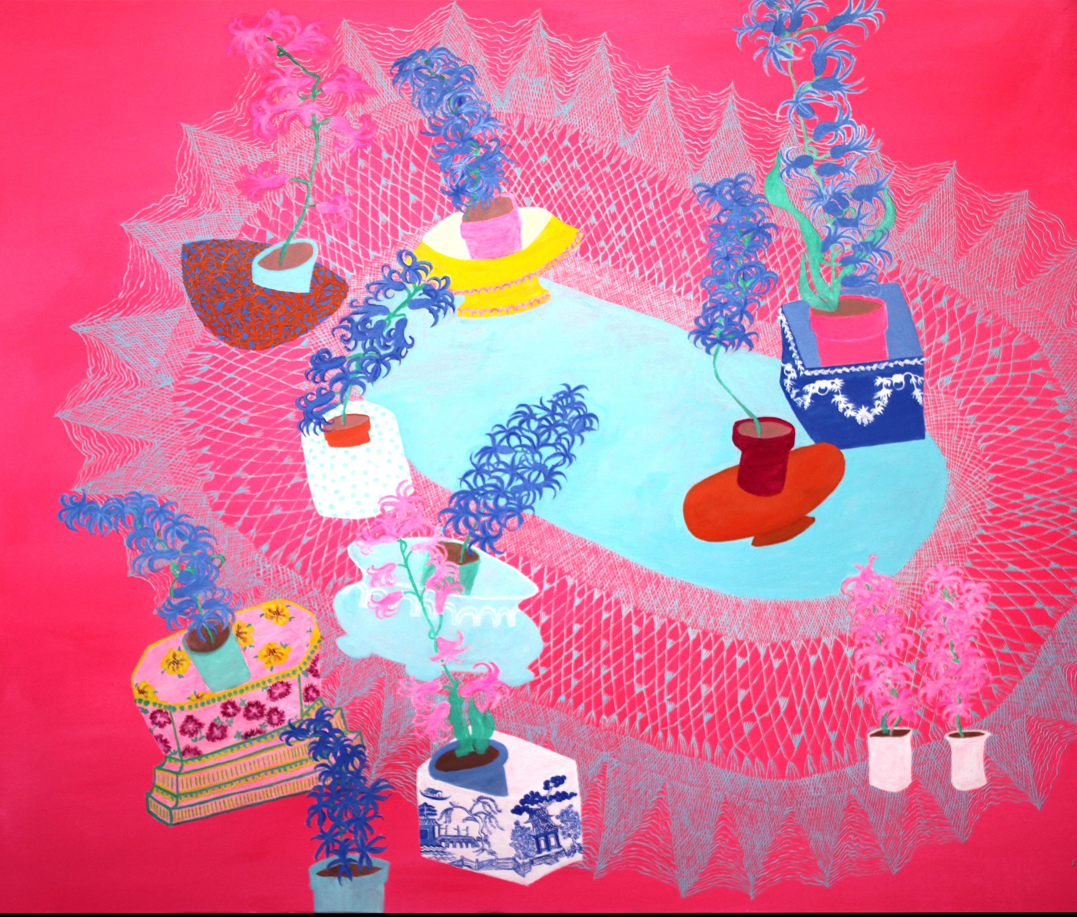 Garden of Earthly Hyacinths, Large Abstract Expressionist Still Life Painting 1