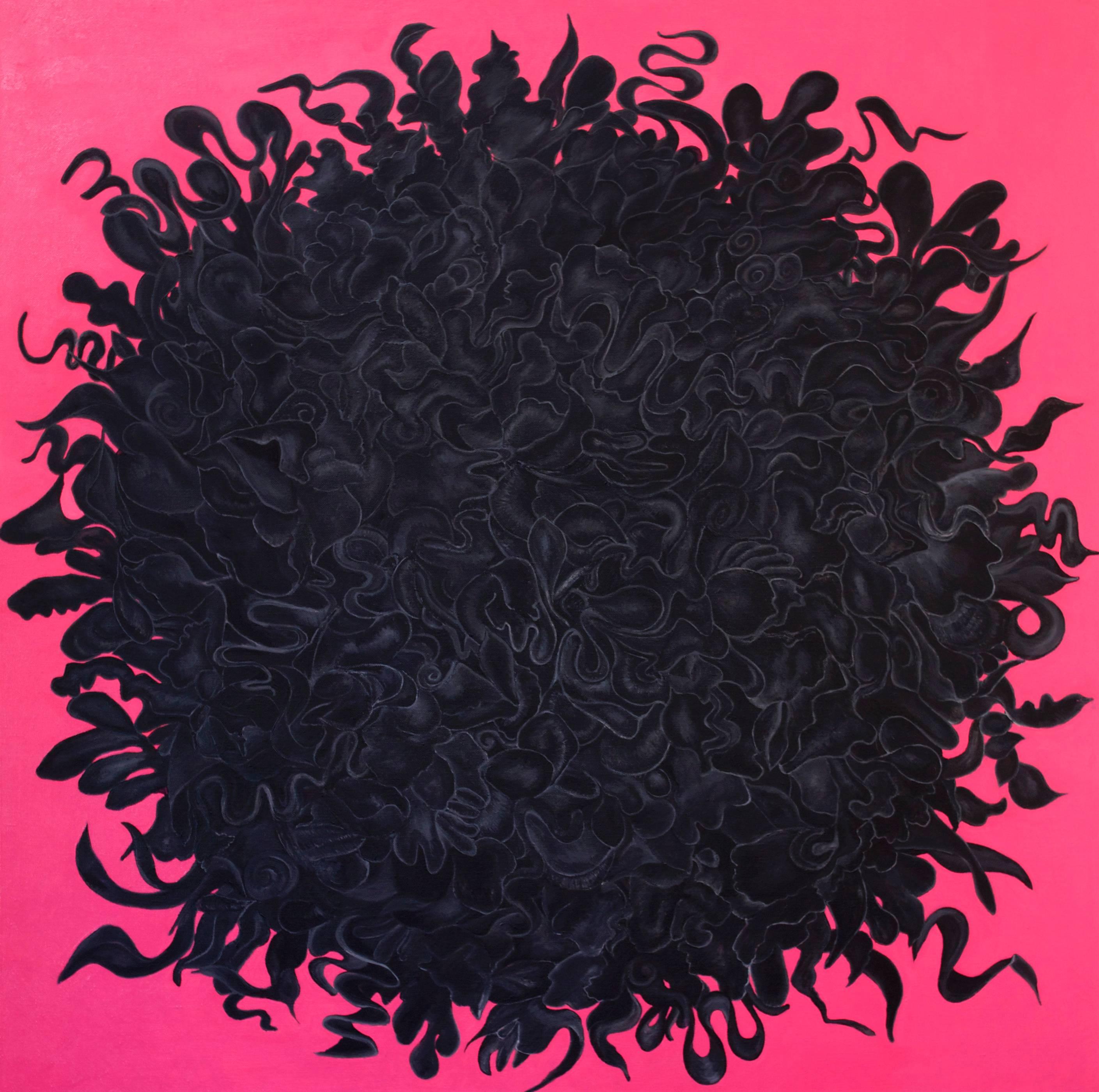 Abstract Painting Susan Bleakley - Peinture à l'huile abstraite rose et noire