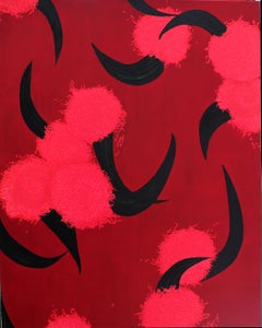 Rotes rotes Mist Descending, zeitgenössisches abstraktes Ölgemälde von Sue Bleakley