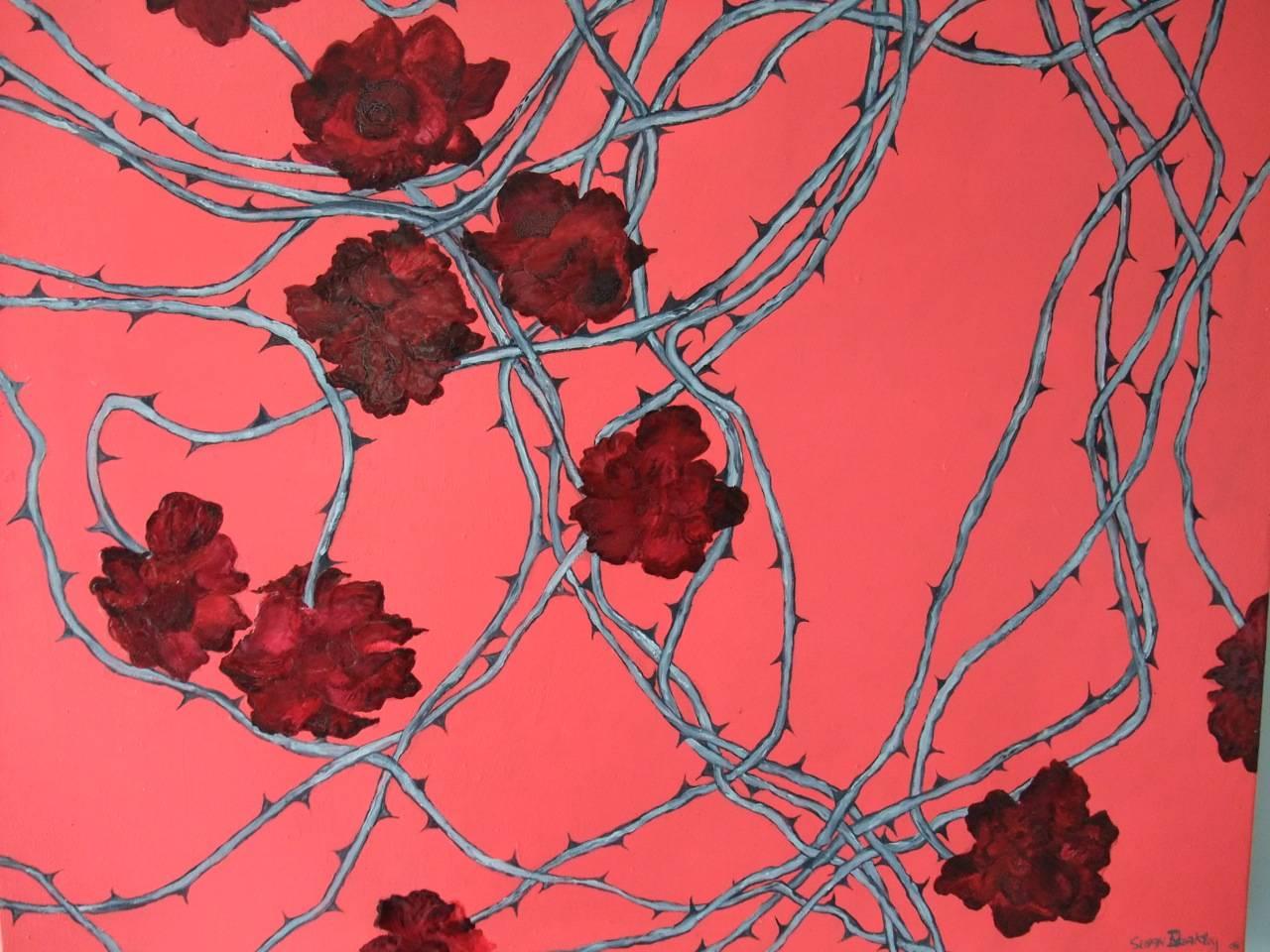 Susan Bleakley Abstract Painting – Rose Entanglement . Contemporary Ölgemälde