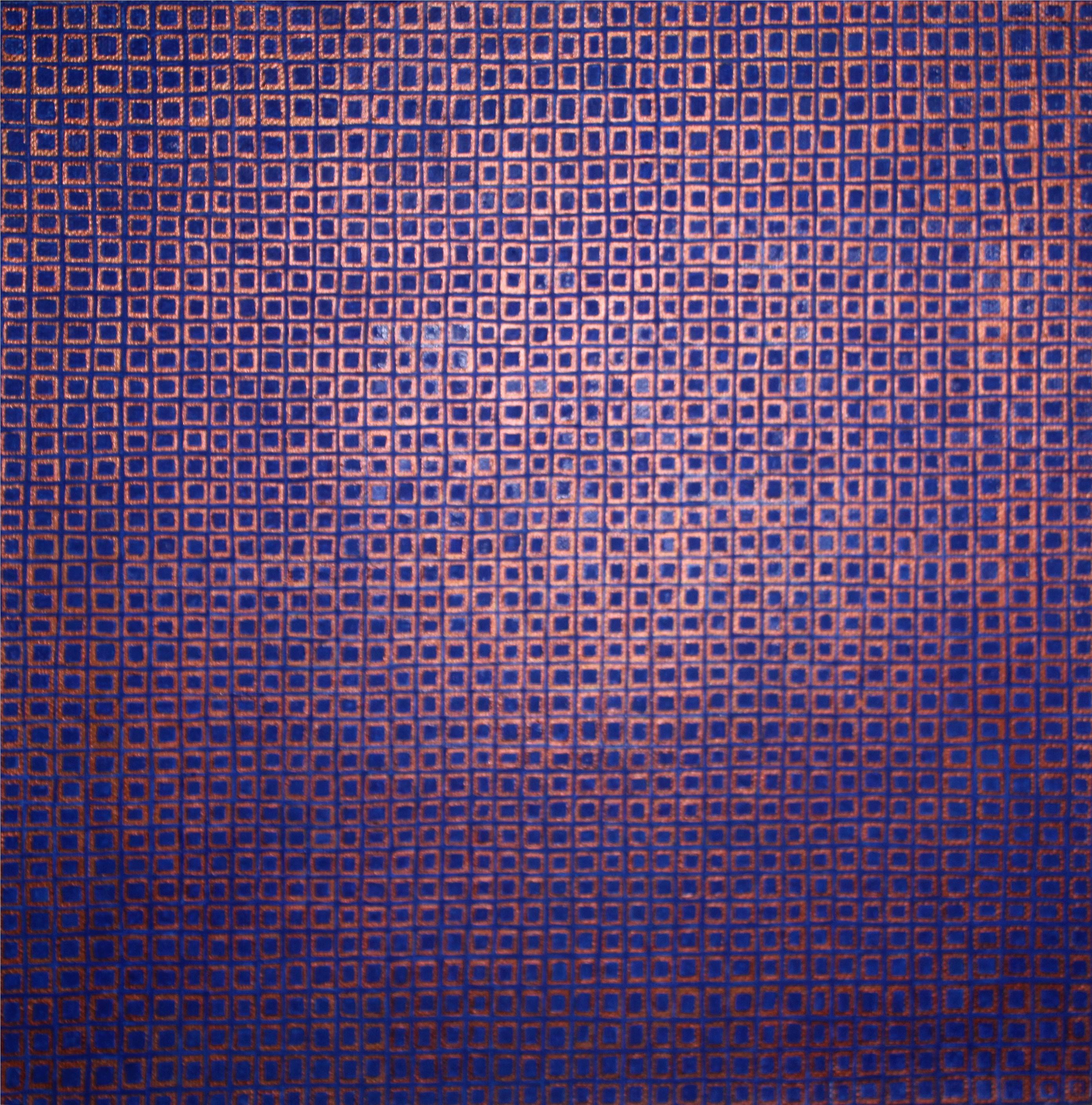 Walking Through The Blue (Vendre à travers le bleu). Peinture à l'huile abstraite contemporaine - Violet Abstract Painting par Susan Bleakley
