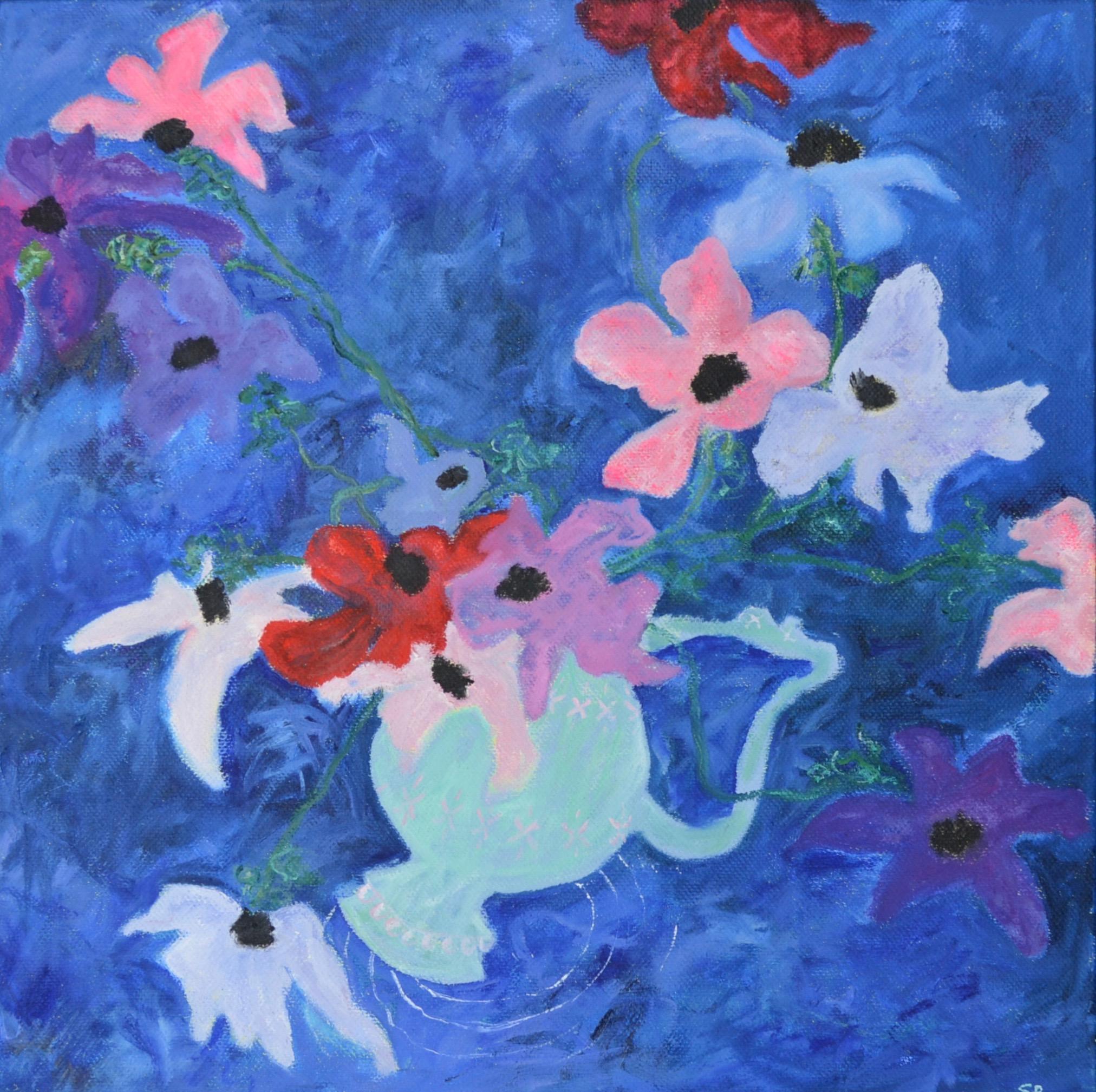 Susan Bleakley Abstract Painting - "Winter Anemones" Contemporary Abstract Expressionist Oil Painting