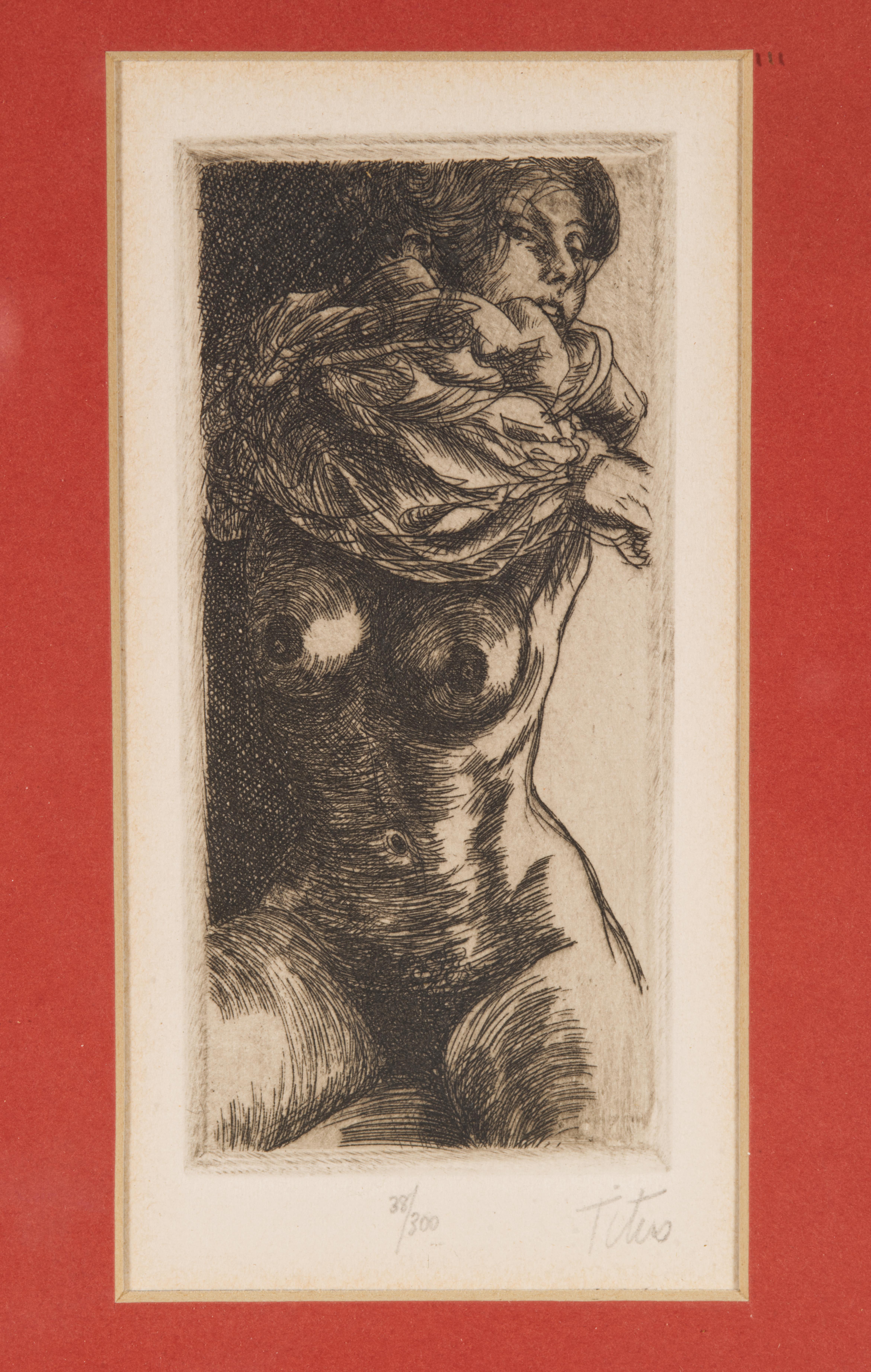Mid-Century Modern Susan Booth Titus Etching 38/300, Sitting Nude, Framed For Sale
