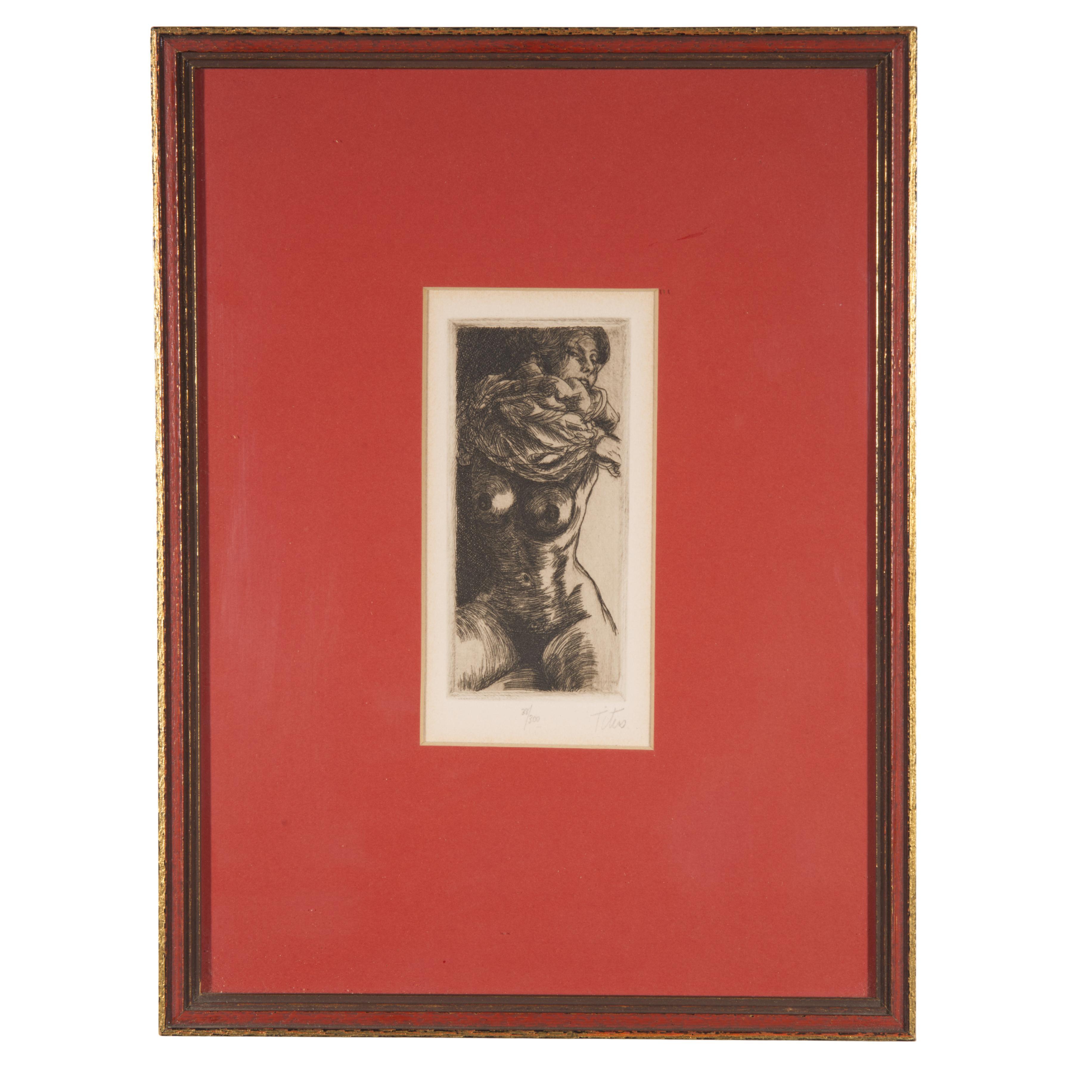 Susan Booth Titus Etching 38/300, Sitting Nude, Framed