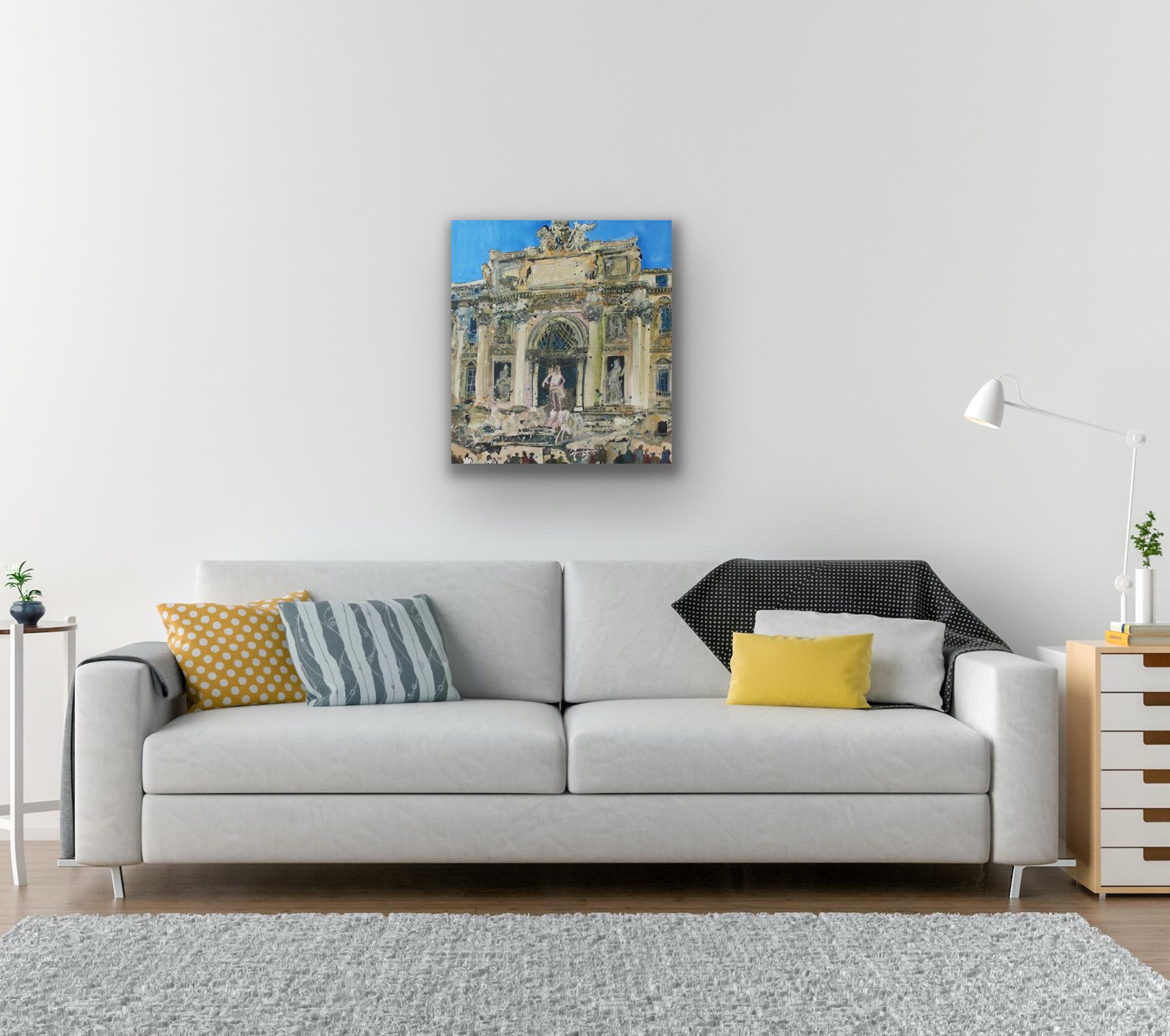 Neptune and Two Tritons, Original painting, Rome, Buildings, cityscape - Painting by Susan Brown 