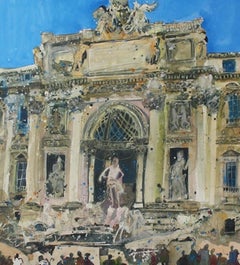 Neptune and Two Tritons, Original painting, Rome, Buildings, cityscape