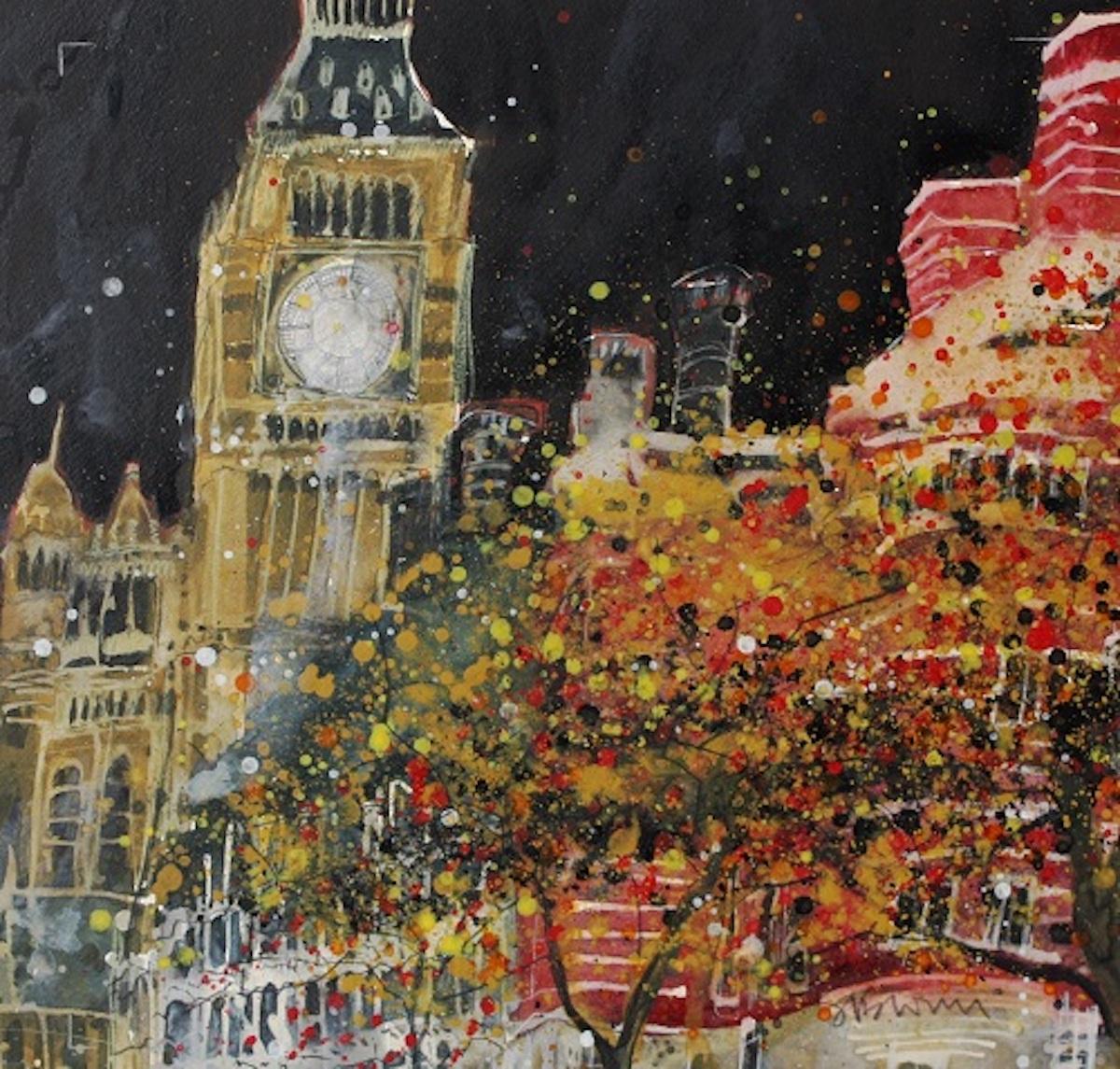 Städte 10 - Norman Shaw-Gebäude, Big Ben, London von Susan Brown.
Limitierte Auflage und vom Künstler handsigniert 

Es ist Herbst, kalt und frisch, und wenn man den Victoria Embankment entlanggeht, vorbei an den Norman Shaw-Gebäuden, dem ehemaligen