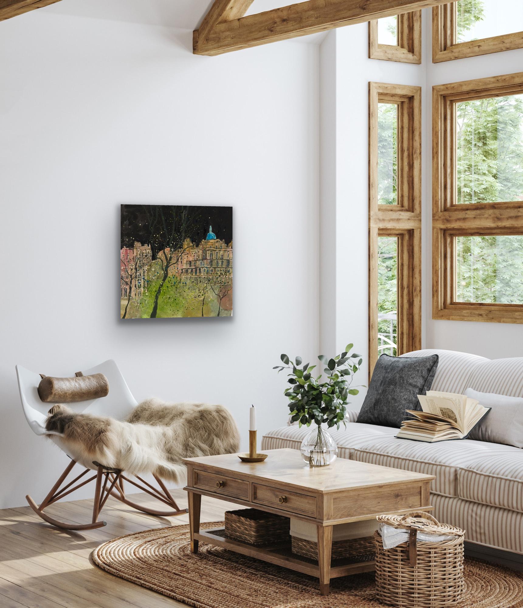 Otoño, Edimburgo 2, pintura original, paisaje, contemporáneo - Landscape Painting Negro de Susan Brown