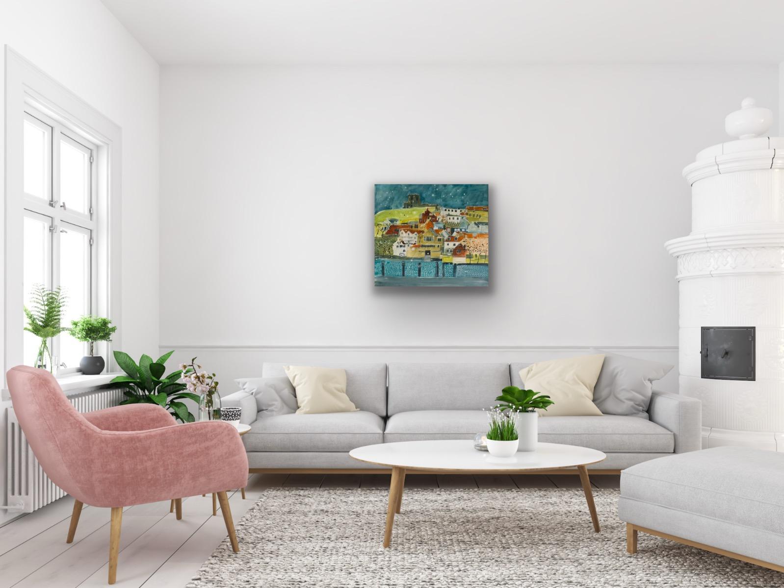 From Pier Road, Whitby, original painting, landscape, contemporary - Contemporary Painting by Susan Brown