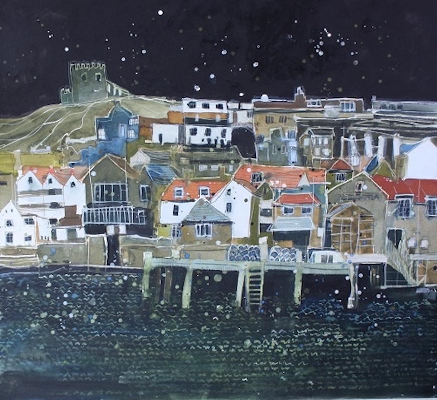 Otoño Nocturno, Whitby, pintura original, paisaje, contemporáneo - Painting de Susan Brown