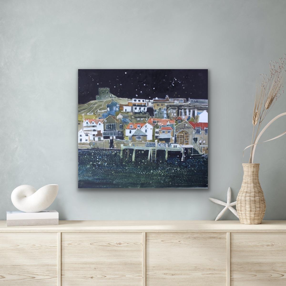 Otoño Nocturno, Whitby, pintura original, paisaje, contemporáneo - Painting Contemporáneo de Susan Brown