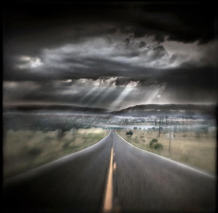 Susan Burnstine, Rain over Abiquiu, 2018, (Abiquiu, New Mexico), color archival pigment ink print. Available in various sizes and editions. Susan Burnstine portrays her dream-like visions entirely in-camera, rather than with post-processing