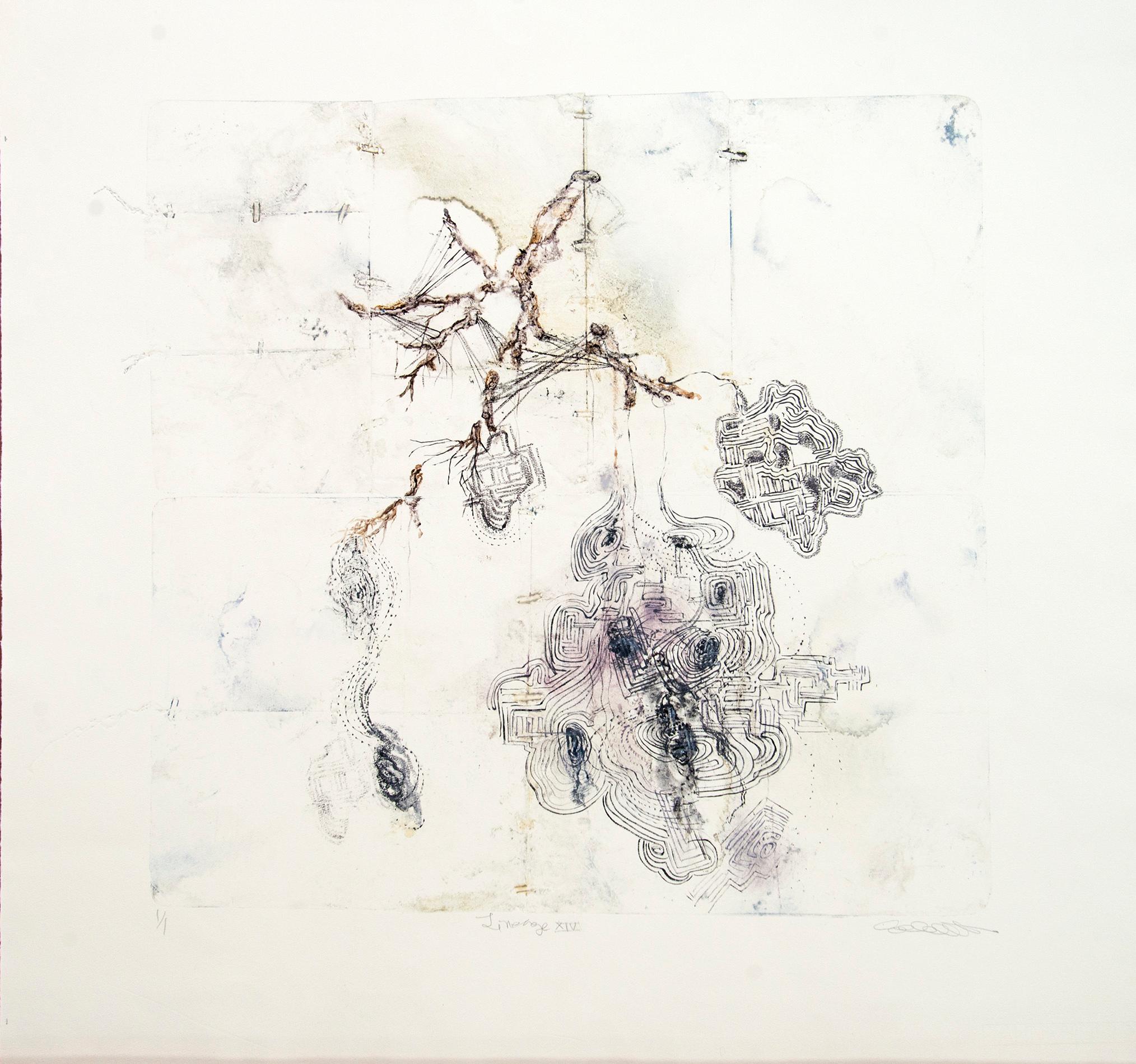 Susan Collett Abstract Print - Lineage XIV - dramatic, embossed, oil ink, abstract, monoprint on archival paper
