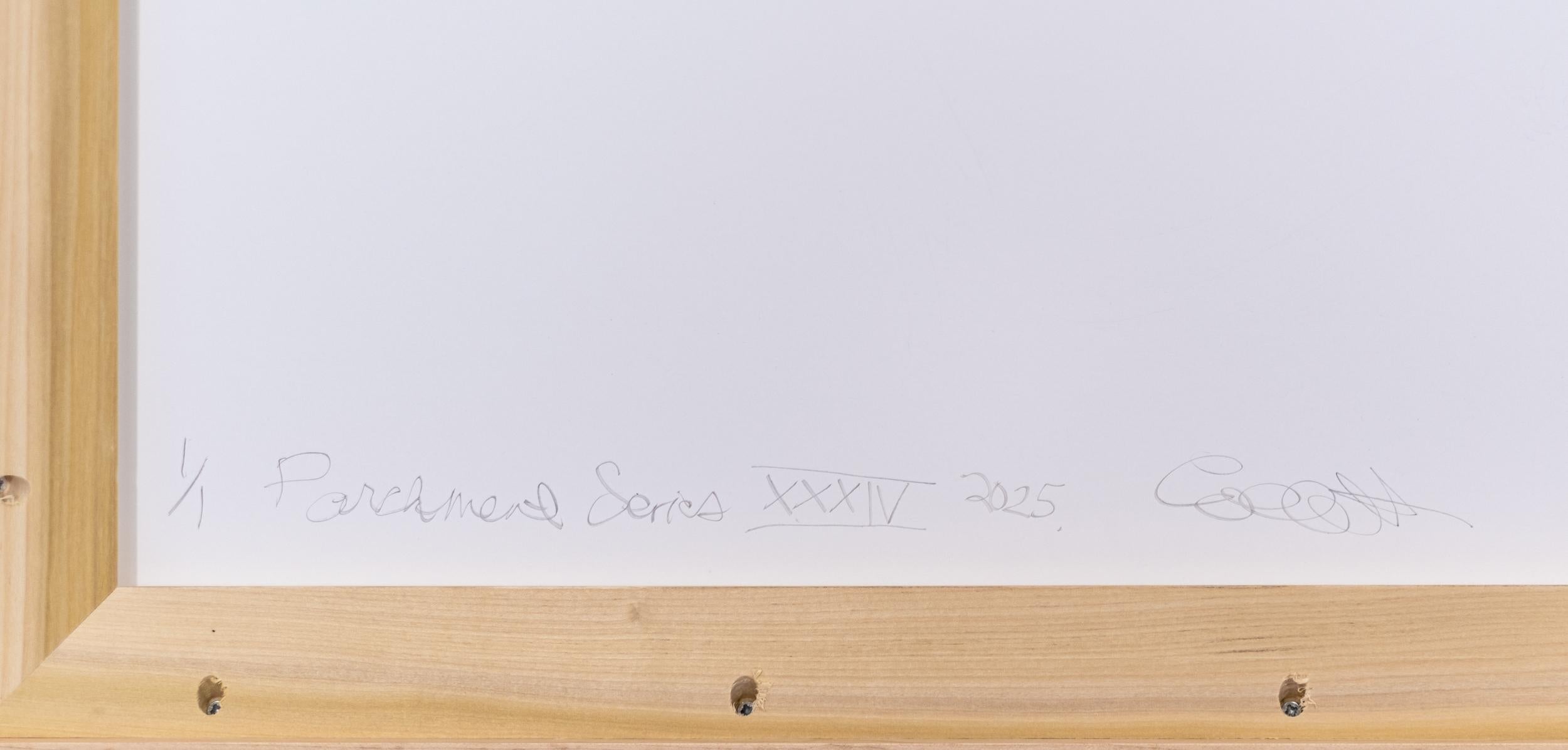 Pergamentserie XXXlV – abstrakter, geprägter, Monodruck auf Pergamentpapier im Angebot 5