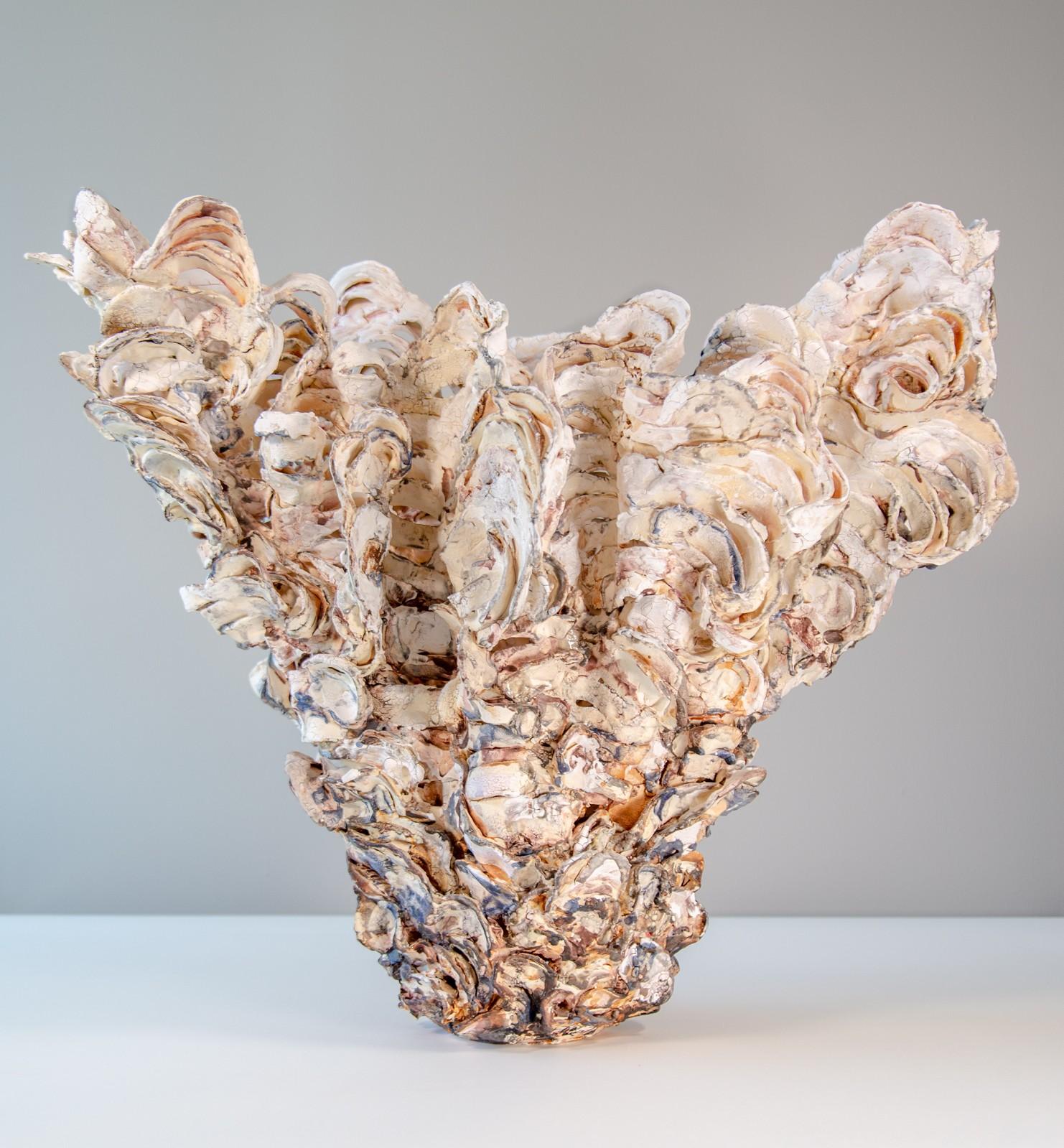 Laurel II - hand sculpted, cream, coral, dynamic, earthenware, ceramic - Sculpture by Susan Collett