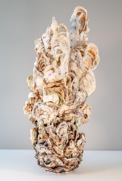 Paire de lauriers Laurel 1 - sculptés à la main, crème, corail, dynamique, faïence, céramique