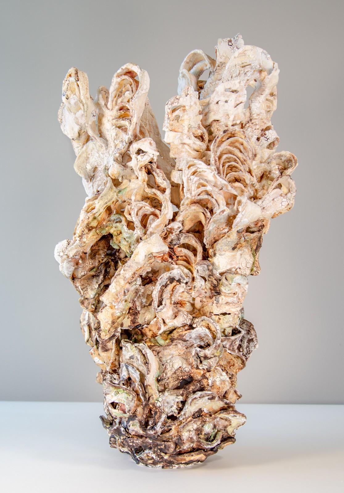 Laurel Pair 1 - hand sculpted, cream, coral, dynamic, earthenware, ceramic - Sculpture by Susan Collett