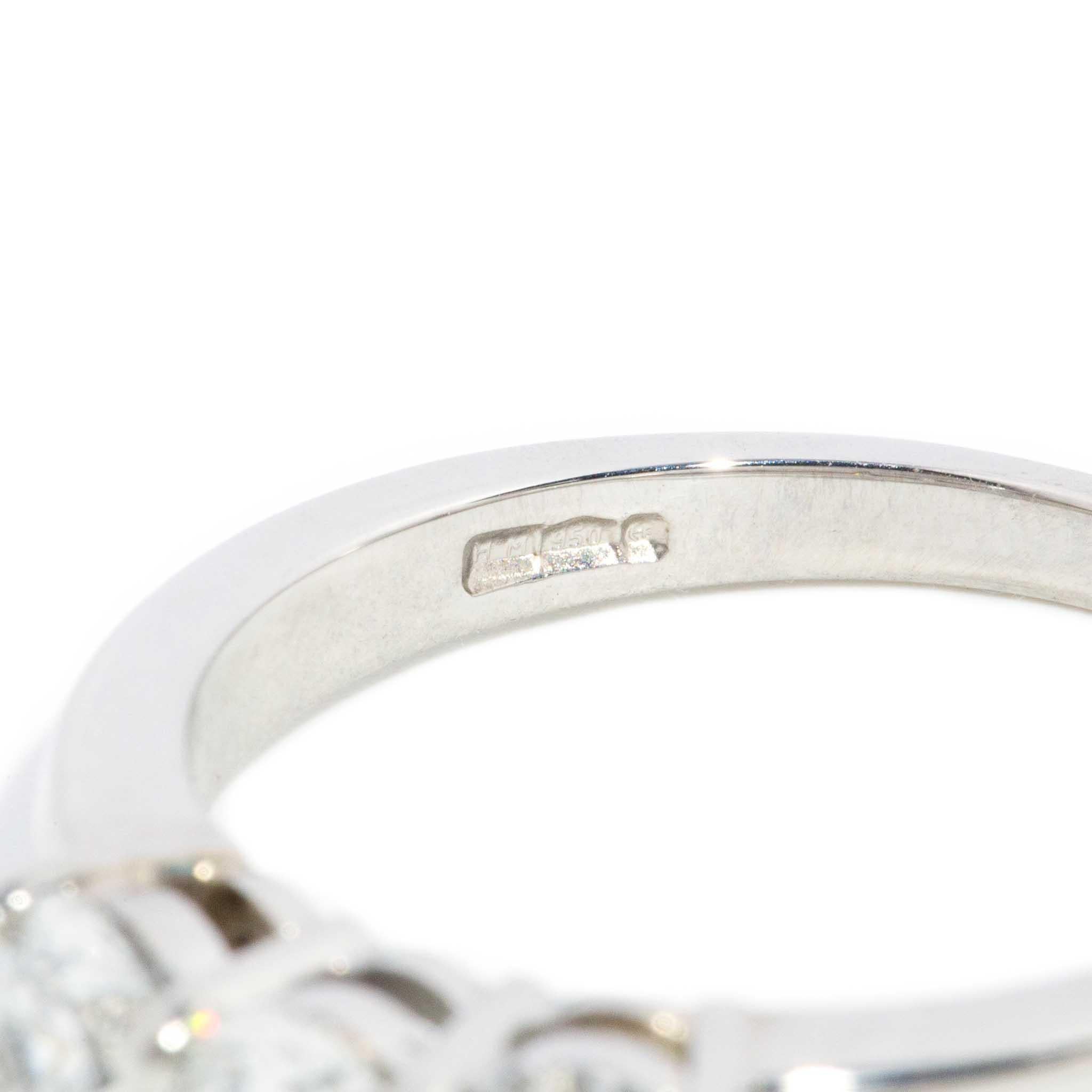 Contemporary Round Brilliant Diamond Platinum Three Stone Ring For Sale 6