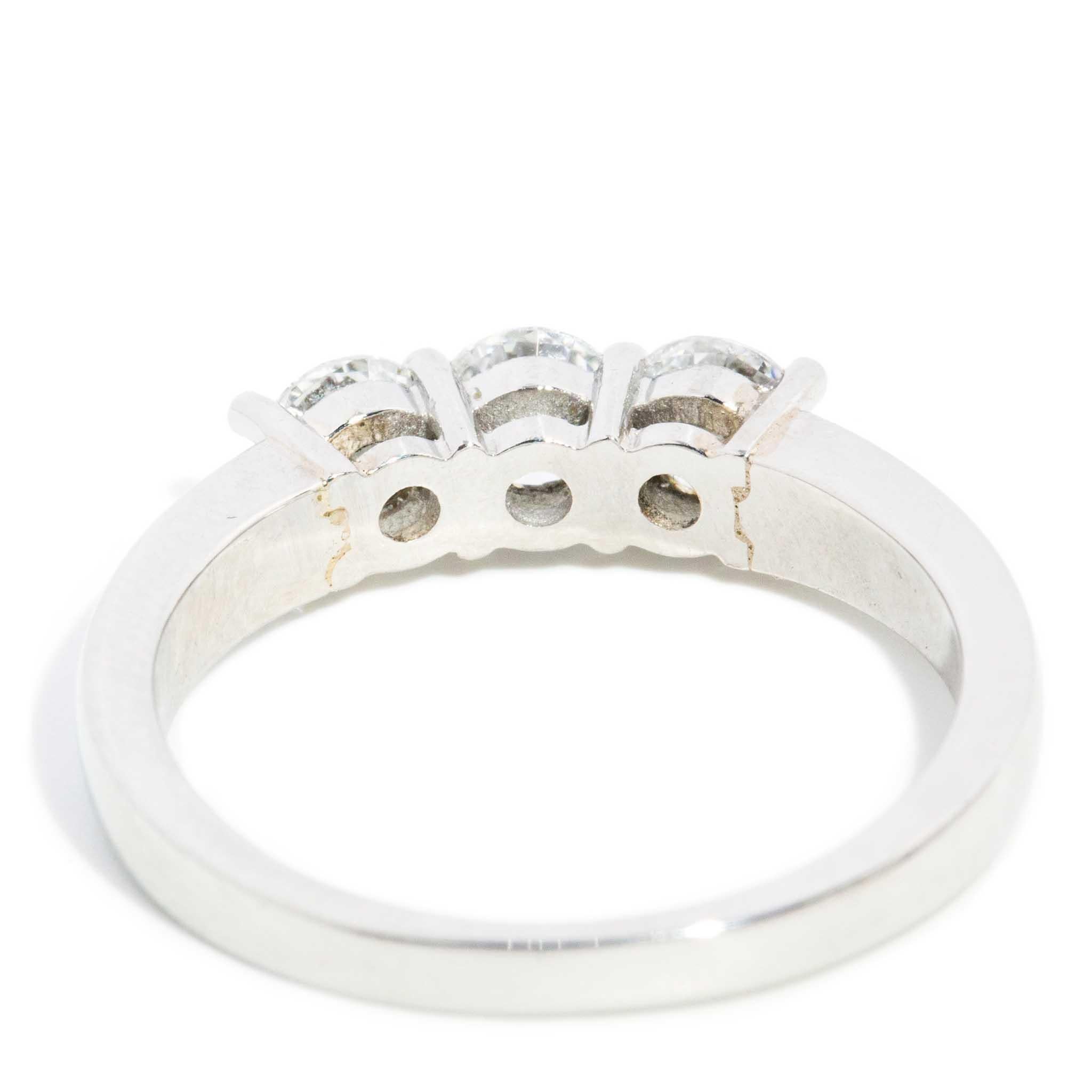Contemporary Round Brilliant Diamond Platinum Three Stone Ring For Sale 7