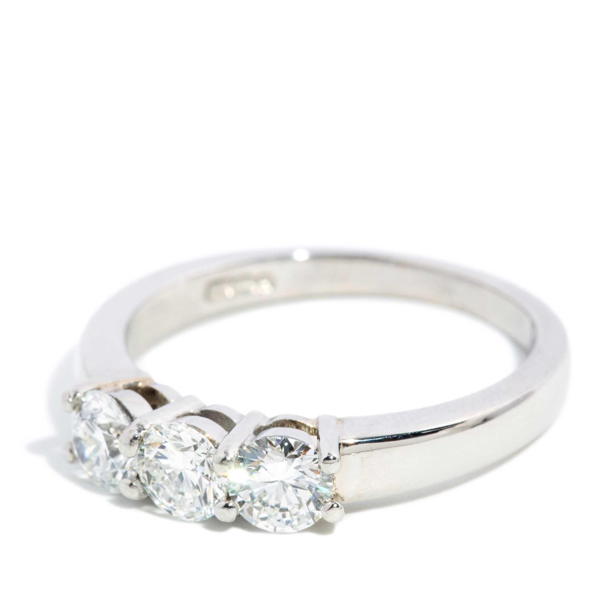 Brilliant Cut Contemporary Round Brilliant Diamond Platinum Three Stone Ring For Sale