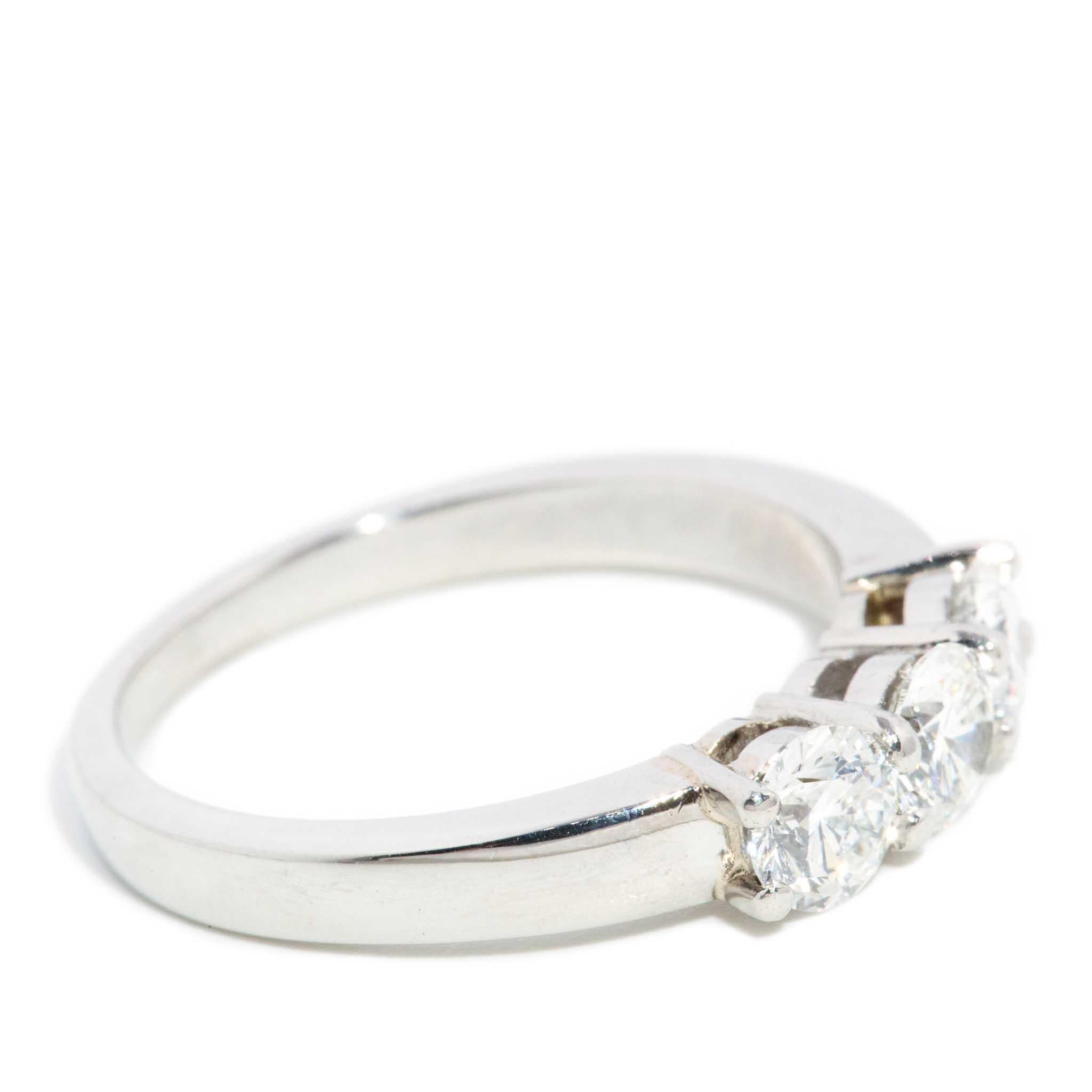 Contemporary Round Brilliant Diamond Platinum Three Stone Ring For Sale 2